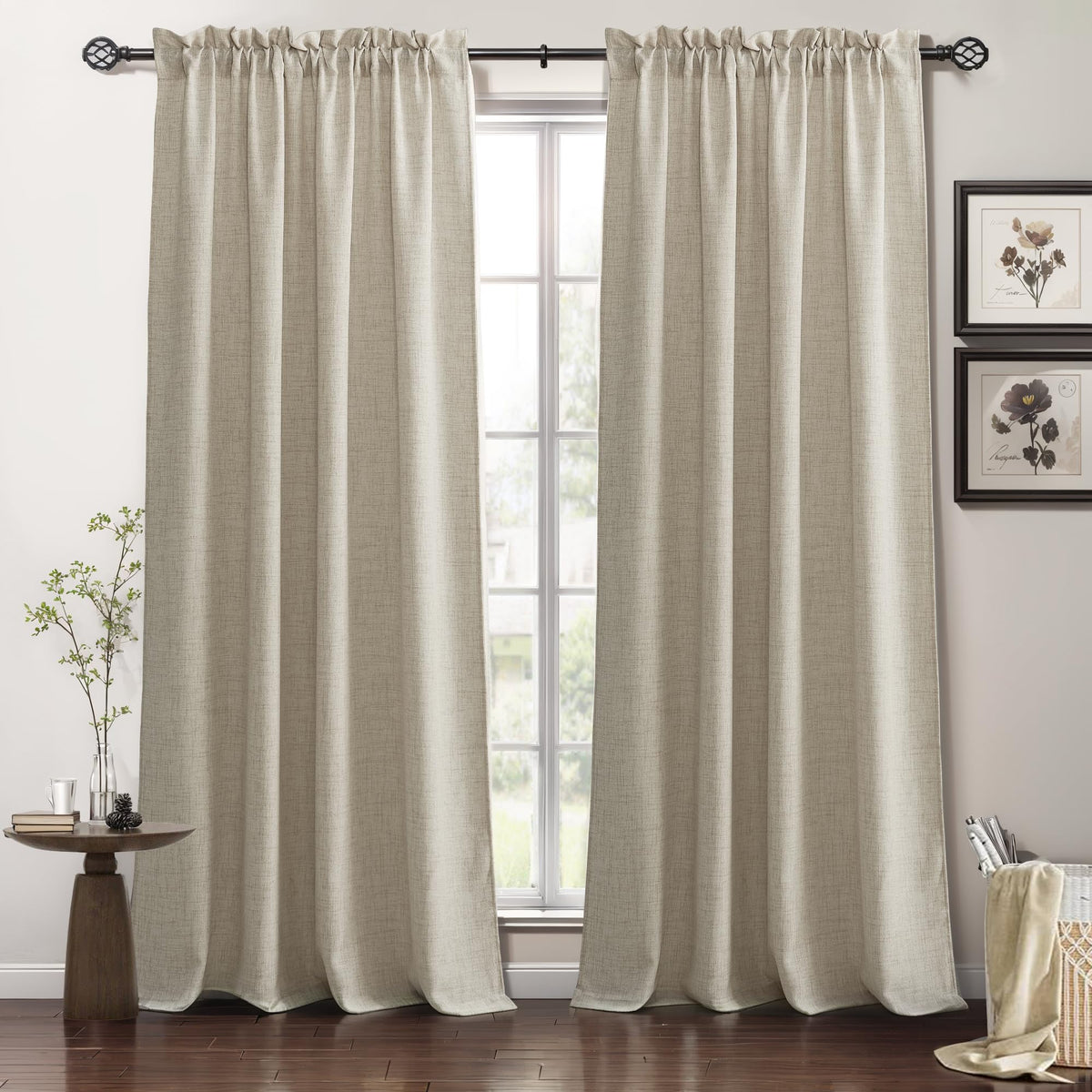 RYB HOME White Semi Sheer Curtains 84 inches Long for Living Room | Half Privacy, Linen Textured, Sheer Light Filtering, Vertical Window Drapes, for Bedroom Dining, White, W52 x L84, 2 Panels