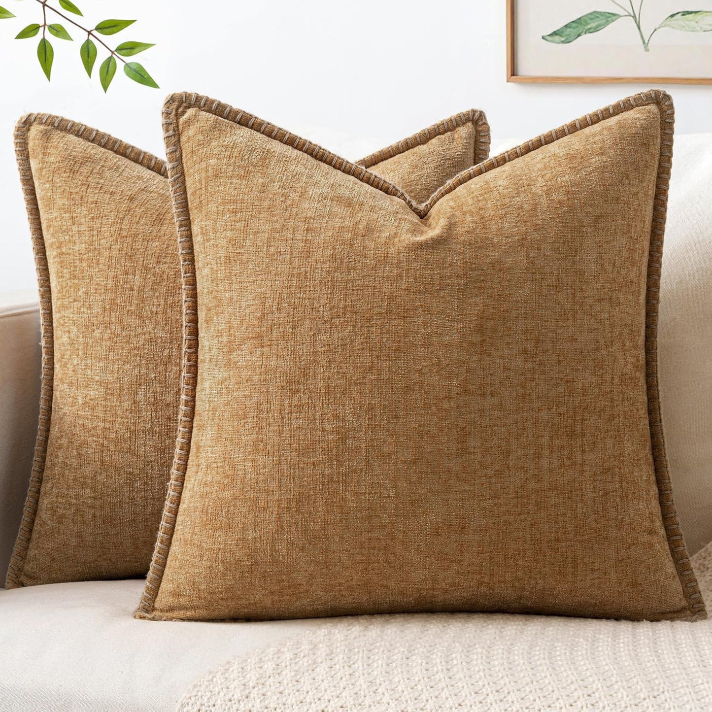 MIULEE Decorative Couch Throw Pillow Covers 18x18 Inch Sage Green 2 Pack | Farmhouse Pillow Covers with Stitched Edge, Soft Chenille Cushion Cases, for Sofa Bed Living Room Home Decor