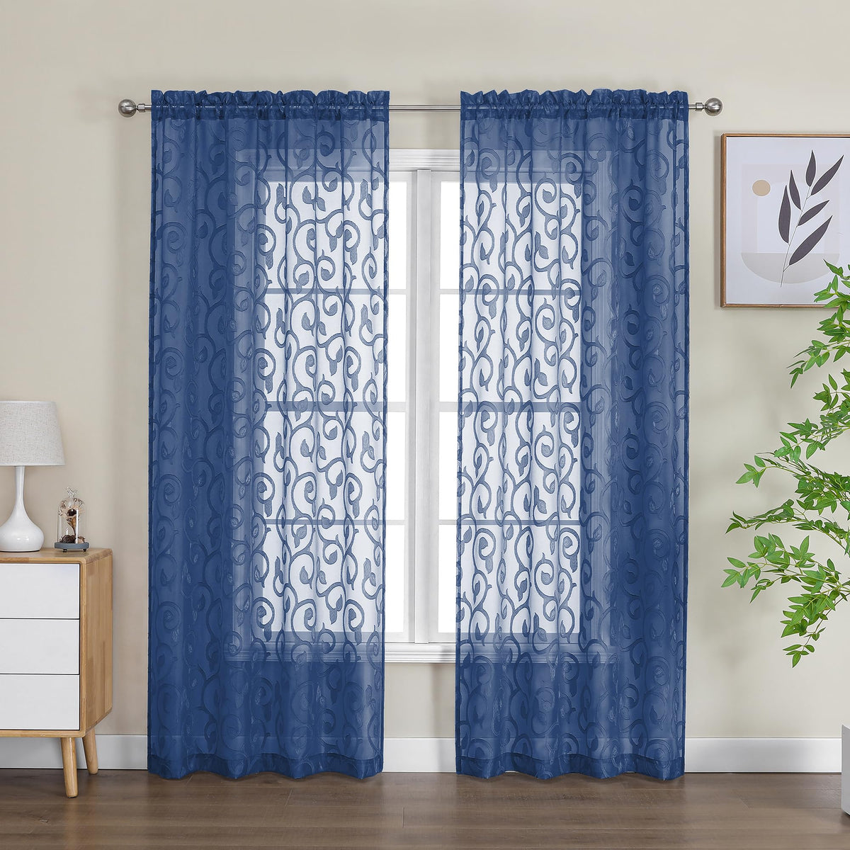Furman Ivory Sheer Curtains 84 inches Long for Bedroom Living Room 2 Panels Set, Jacquard Clip Light Filtering Semi Sheer Curtain Rod Pocket Window Drapes, 2 Pcs Each 40 W 84 L