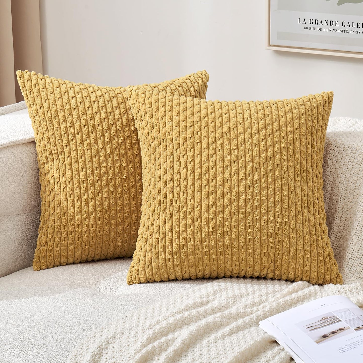 MIULEE Decorative Throw Pillow Covers 18x18 Sage Green Textured Corduroy | Pack of 2 Striped Pillow Covers Modern Farmhouse Home Decor for Couch Bed Sofa Living Room