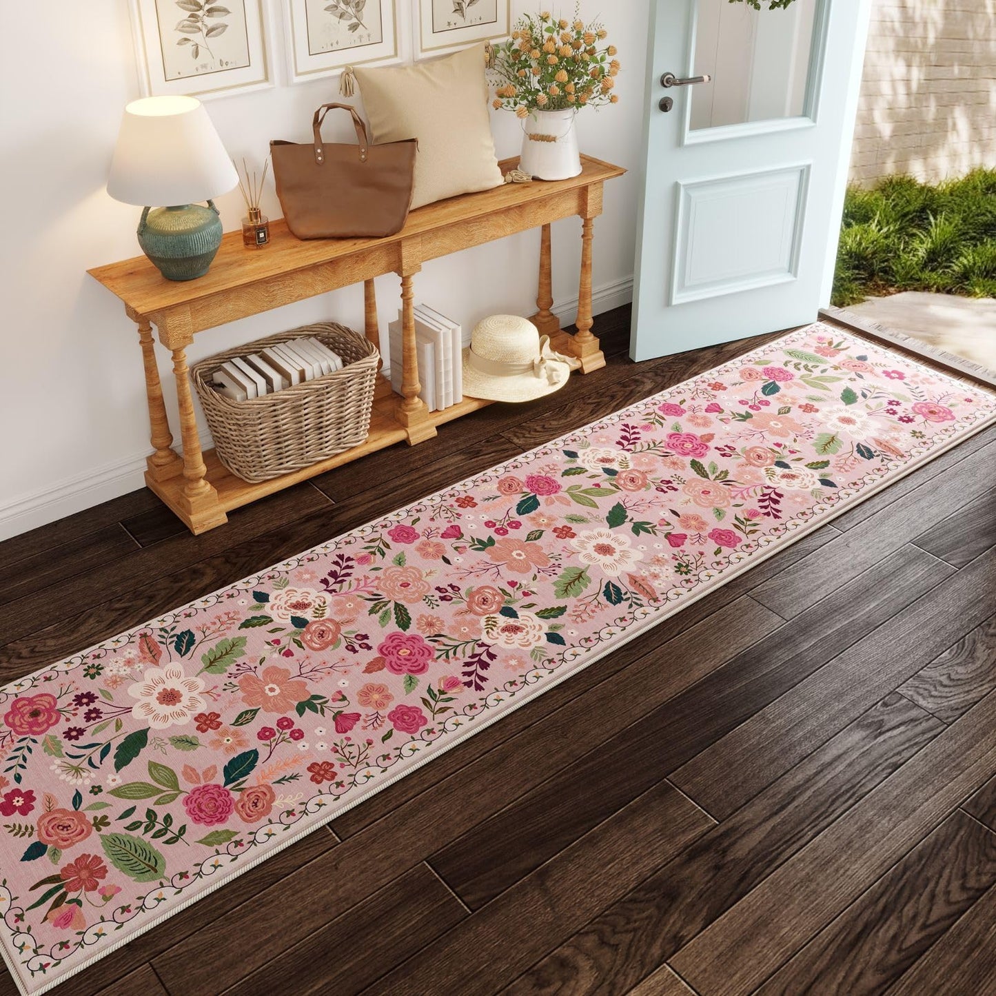 Rugcomf Living Room Rug 5x7 Rug Machine Washable Boho Area Rug Non Slip Floral Vintage Low Pile Large Rugs for Living Room, Bedroom, Farmhouse, Dining Room, Kids Playroom(Black)