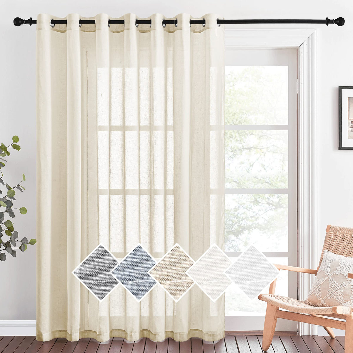 NICETOWN White Sheer Linen Curtains for Living Room 84 inch Length 2 Panels Set, Grommet Semi Sheer Privacy with Light Filtering Flax Window Treatments for Bedroom, W52 x L84