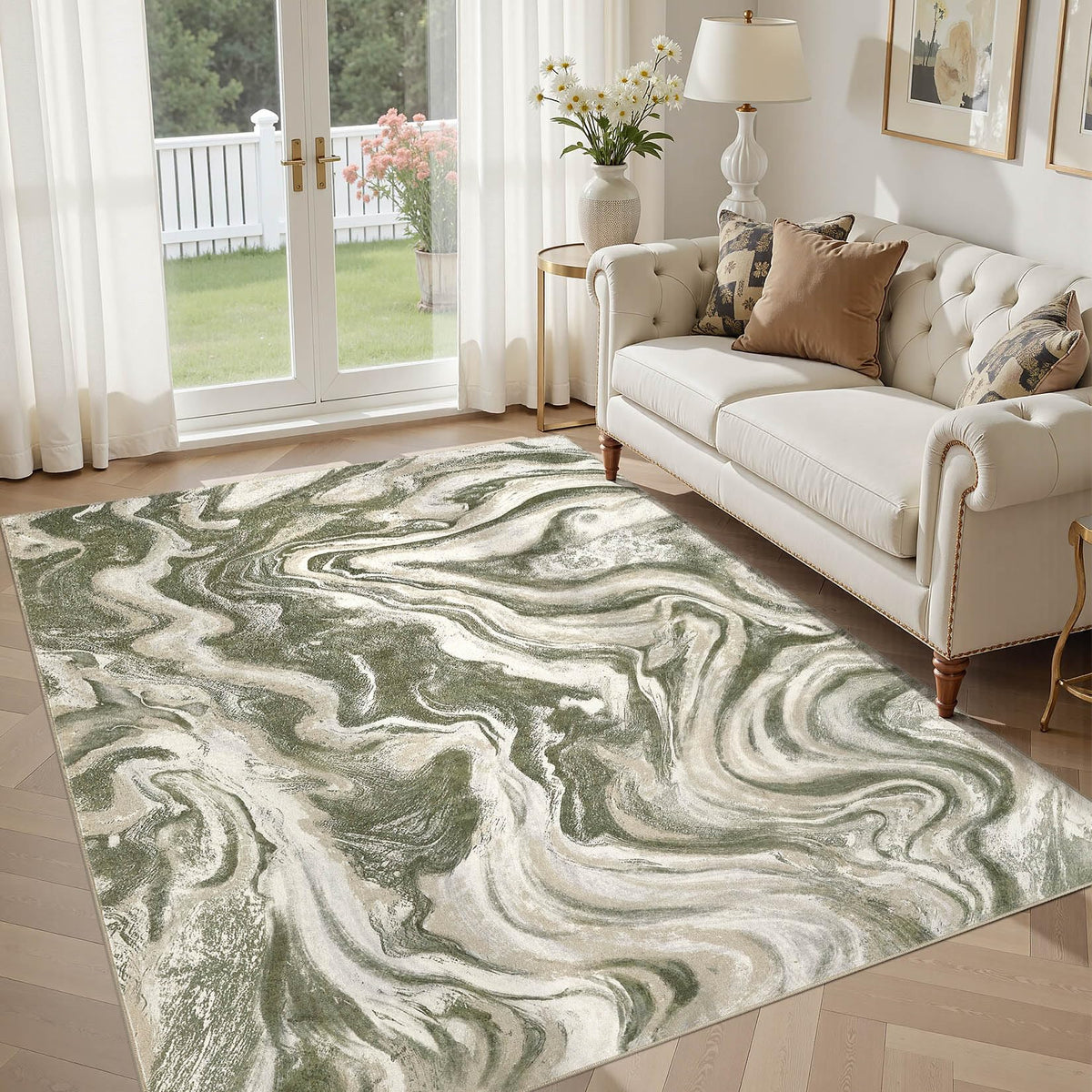 DMOYEST 8x10 Area Rug for Living Room Washable Abstract Indoor Carpet | Neutral Modern Low Pile Rugs Kid & Pet Friendly Large Soft Thin Carpet for Bedroom Dining Room - Grey Blue