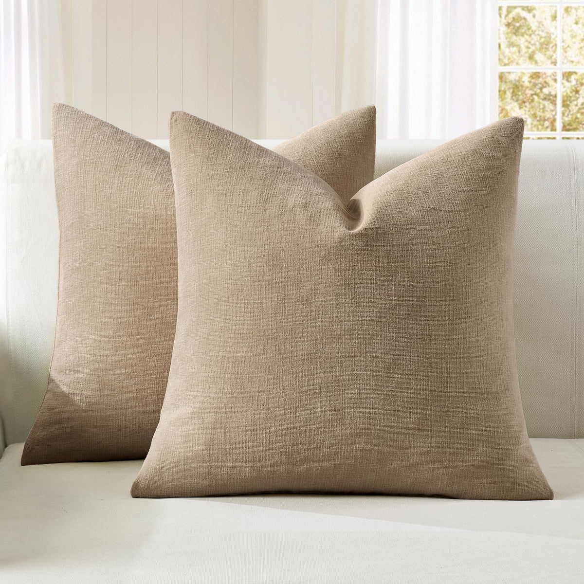 MIULEE Olive Green Chenille Couch Throw Pillow Covers, 18x18 | Set of 2, Soft Modern Farmhouse Style, Decorative Pillowcases for Sofa Living Room Bed, Home Decor