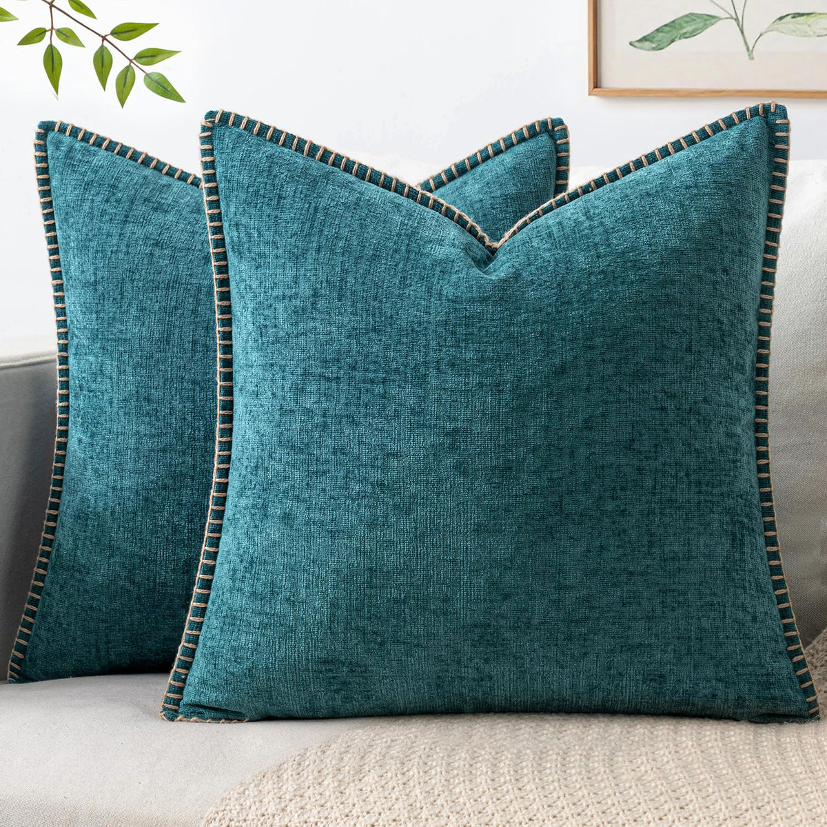 MIULEE Decorative Couch Throw Pillow Covers 18x18 Inch Sage Green 2 Pack | Farmhouse Pillow Covers with Stitched Edge, Soft Chenille Cushion Cases, for Sofa Bed Living Room Home Decor