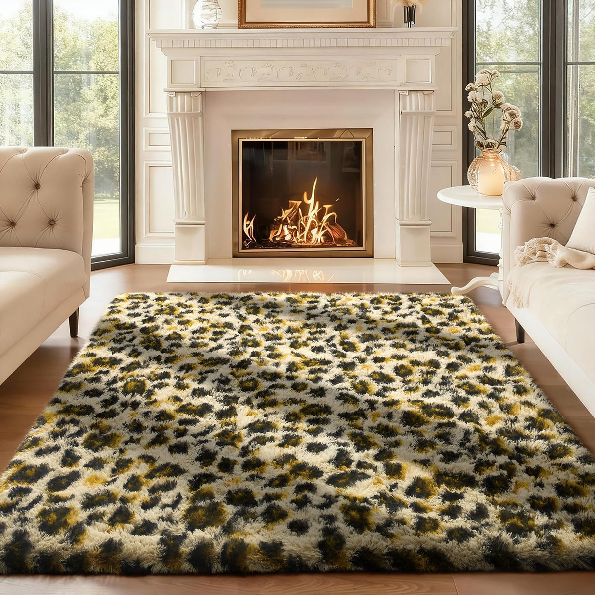 Ophanie 8x10 Area Rugs for Living Room, Washable Non-Slip Fluffy Soft Large Shag Bedroom Carpet, Ivory Big Indoor Nursery Rug, Carpets for Boy and Girls Room Dorm Decor with Over 99 pcs Pile fibers