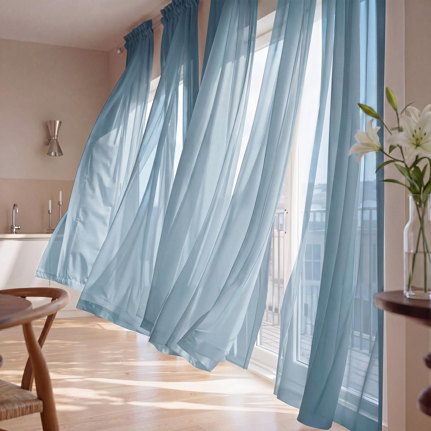 NICETOWN White Sheer 96 inches Long Curtains for Living Room, Rod Pocket Lightweight Drapes Voile Sheer Air & Breathable Window Treatments for Bedroom, W42 x L96, 2 Panels