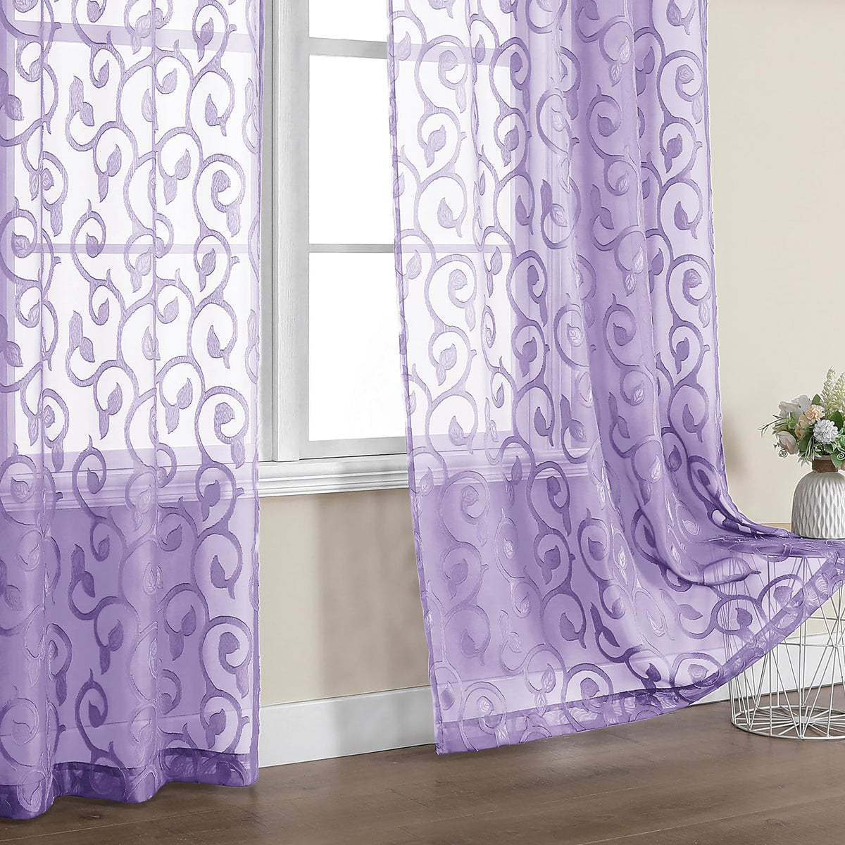 Furman Ivory Sheer Curtains 84 inches Long for Bedroom Living Room 2 Panels Set, Jacquard Clip Light Filtering Semi Sheer Curtain Rod Pocket Window Drapes, 2 Pcs Each 40 W 84 L