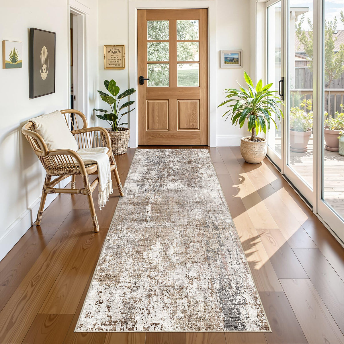 UERMEI 8x10 Area Rug Living Room Rugs - Washable Neutral Modern Abstract Soft Thin Large Rug Indoor Floor No Slip Rug Carpet for Bedroom Under Dining Table Home Office Decor - Brown Grey