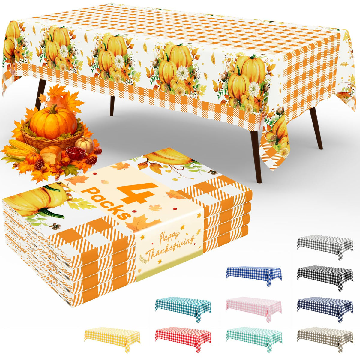 4 Packs Buffalo Disposable Table Cloth, 54 x 108 Inch Waterproof Plastic Tablecloth, Rectangle Red and White Checkered Table Covers for Picnic, Birthday, Party, Back to School