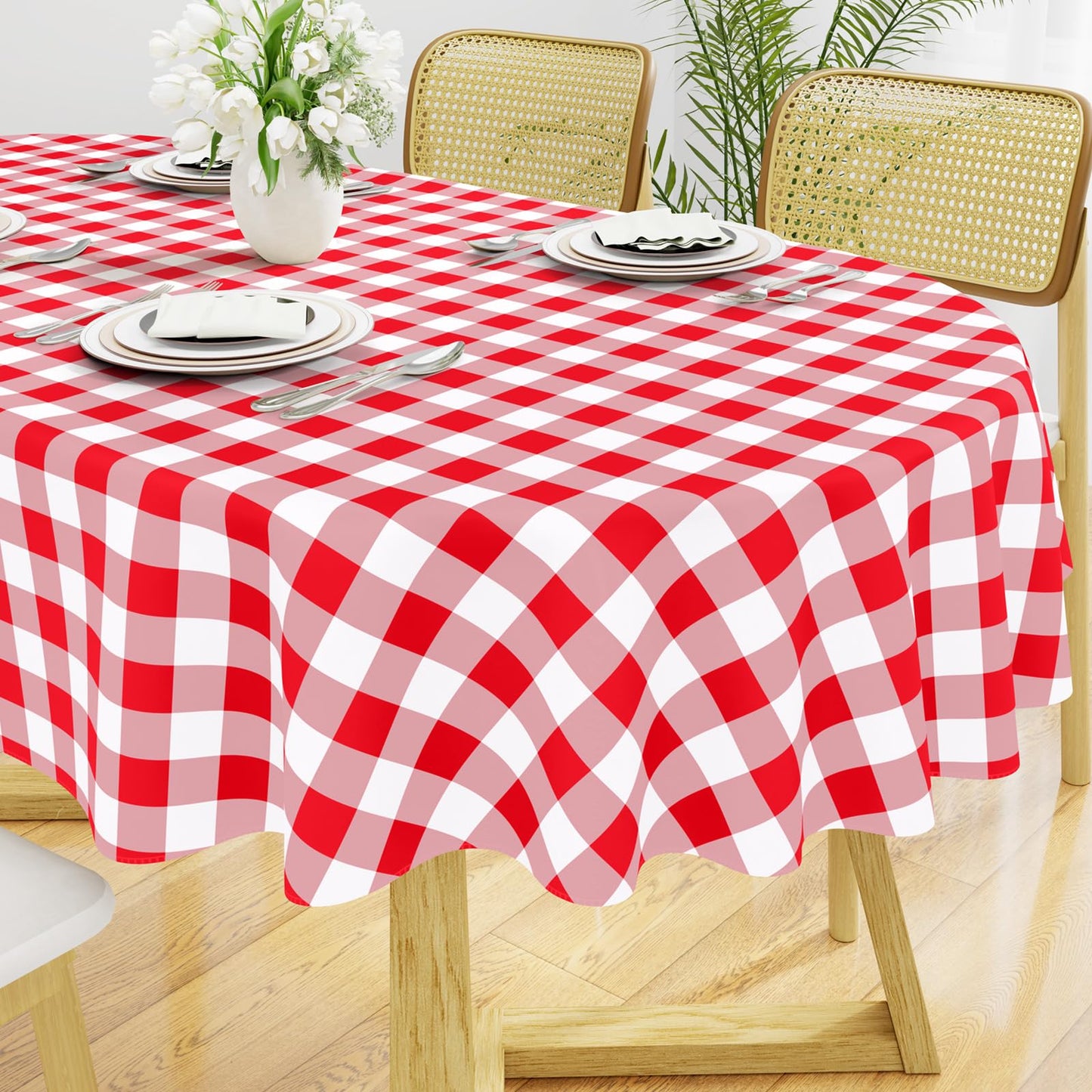 Smiry Picnic Table Cloth, Vinyl Tablecloths with Flannel Backing, 60"x84" | Waterproof Rectangle Table Cloth, Wipeable Buffalo Plaid Table Cover for Indoor and Outdoor (Khaki & White)