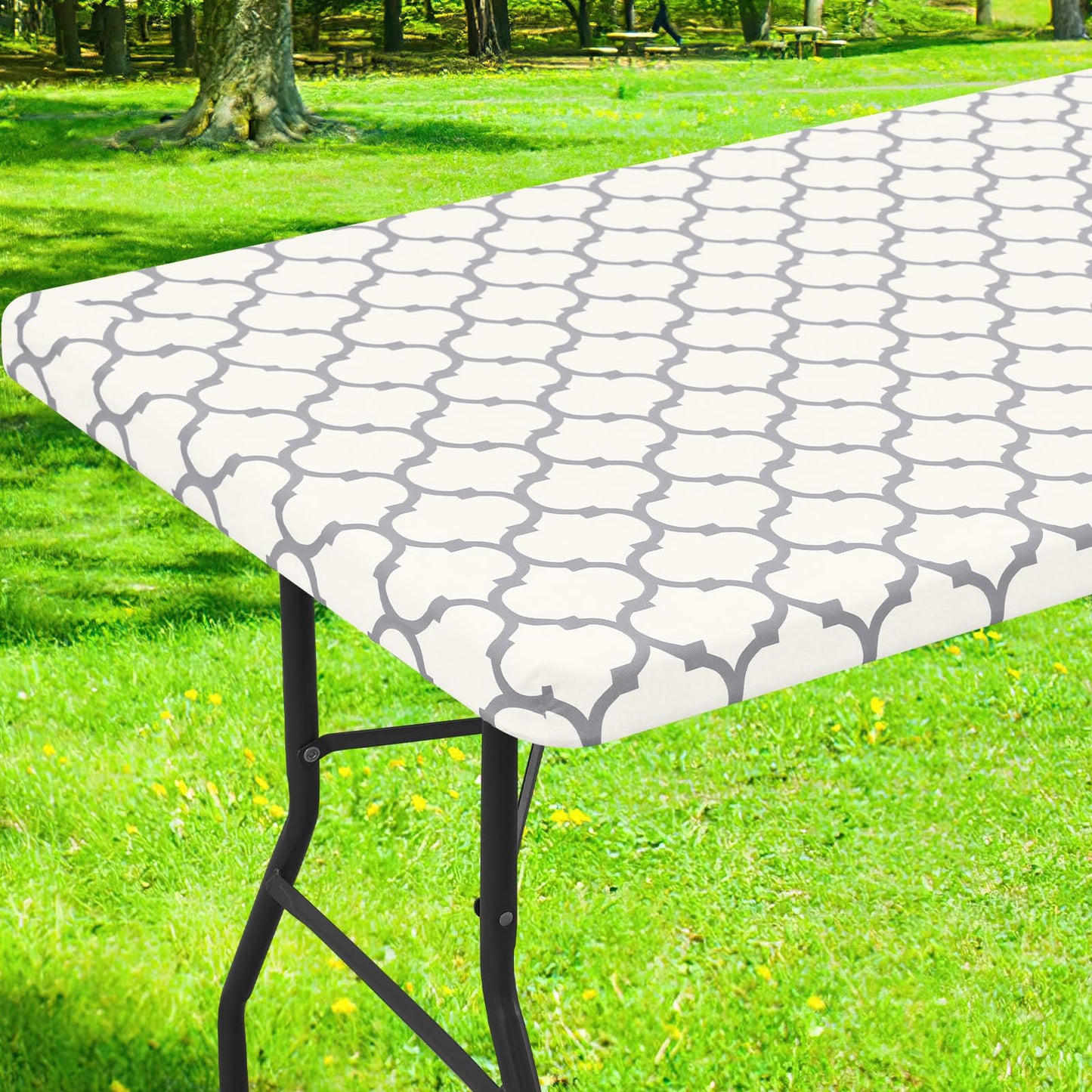 Smiry Picnic Fitted Table Cover, 6 Foot Flannel Backed Vinyl Tablecloth | Waterproof Elastic Stretch Table Cloth, Wipeable Plastic Tablecloth for Camping, Indoor & Outdoor (Grey, 30" x 72")