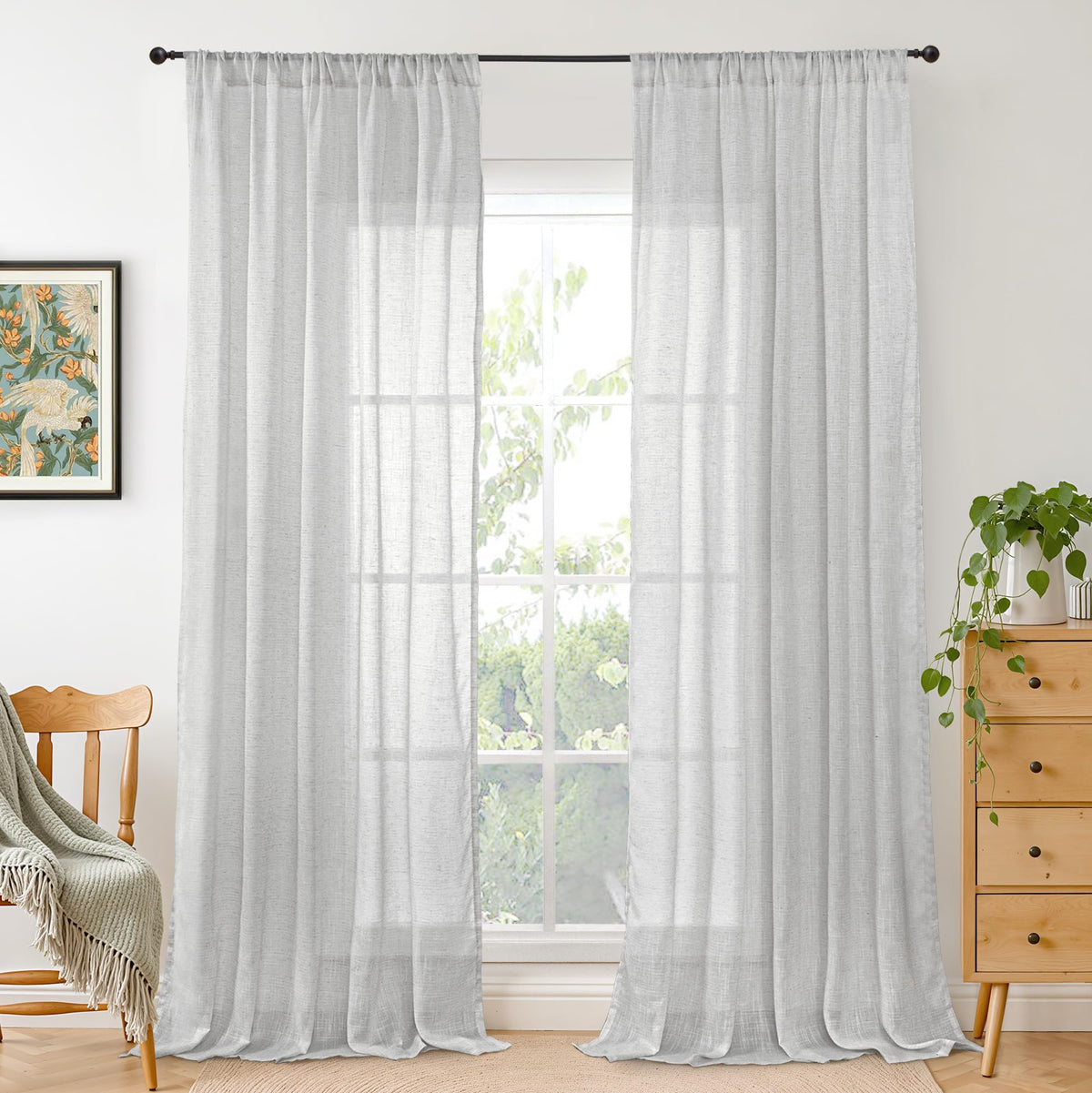 BGment Linen Sheer Curtains 84 Inches Long 2 Panels Set for Living Room | Light Filtering Drapes with Rod Pocket Lightweight Window Treatments for Bedroom, 52 X 84 Inch Length