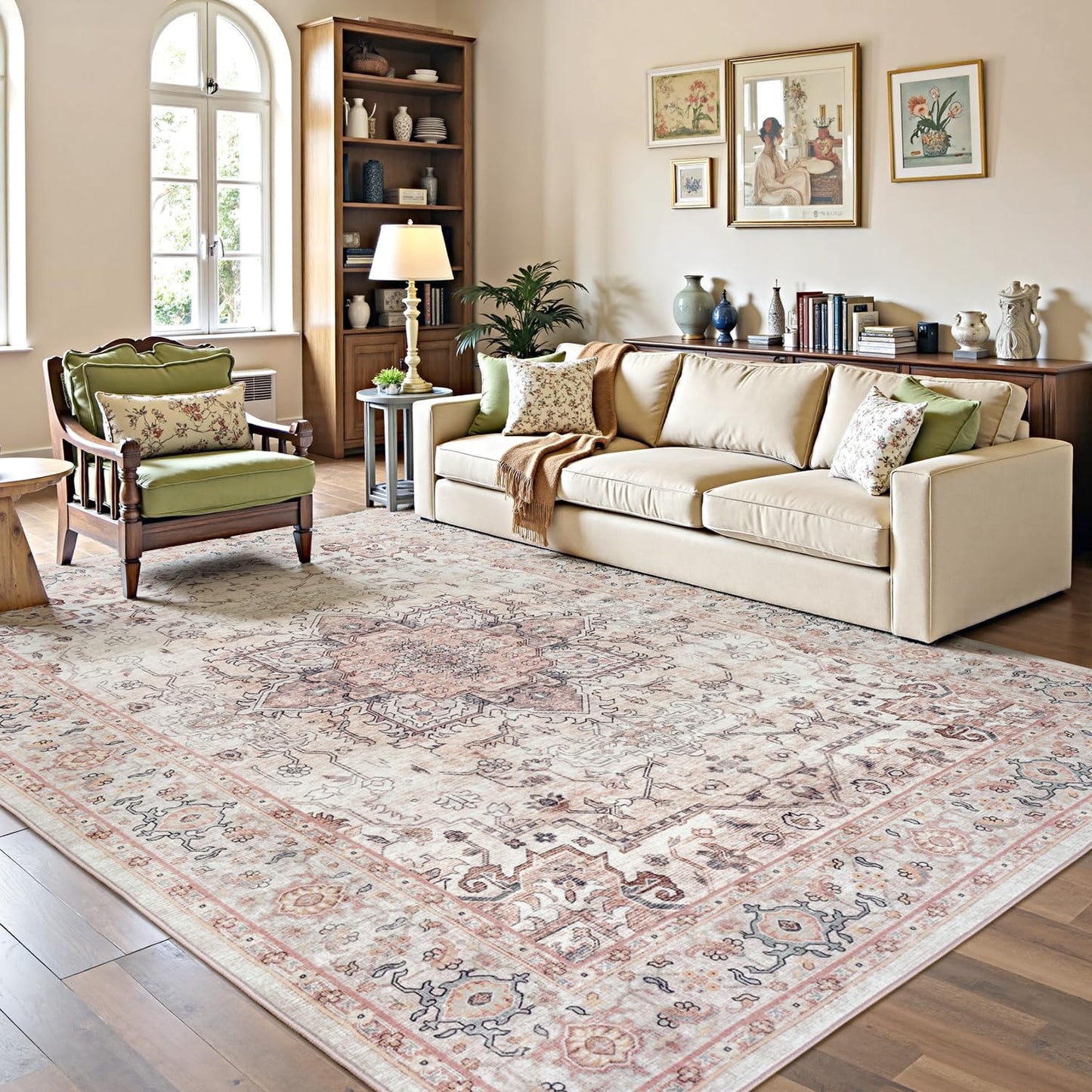 Lofus 5x7 Area Rugs for Living Room Bedroom, Soft Boho Carpet Floral Brown | High-Power Vacuuming, Non-Slip, Low Pile, Stain & Water Repellent, Soft, Skin-Friendly, for Kitchen Entryway Office