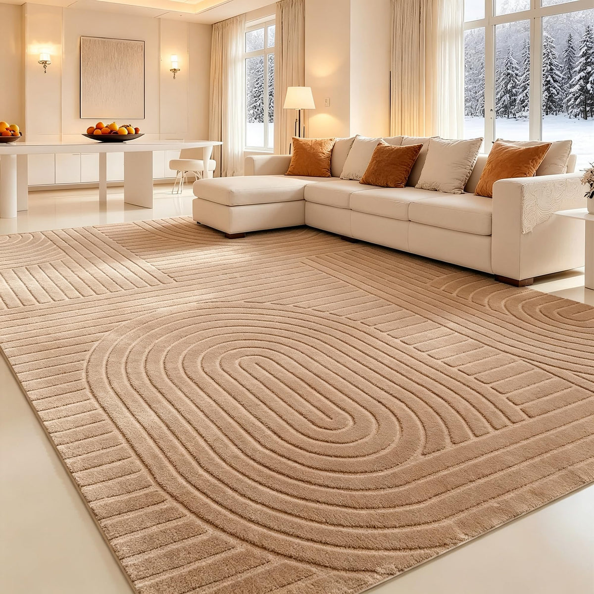Beige Solid Area Rug 8x10, Washable Rugs for Living Room Bedroom | Modern Neutral Boho Geometric High-Low Pile Carpet, Soft, Fluffy Non-Slip Rugs for Nursery, Kids Room, Apartment, Home Office