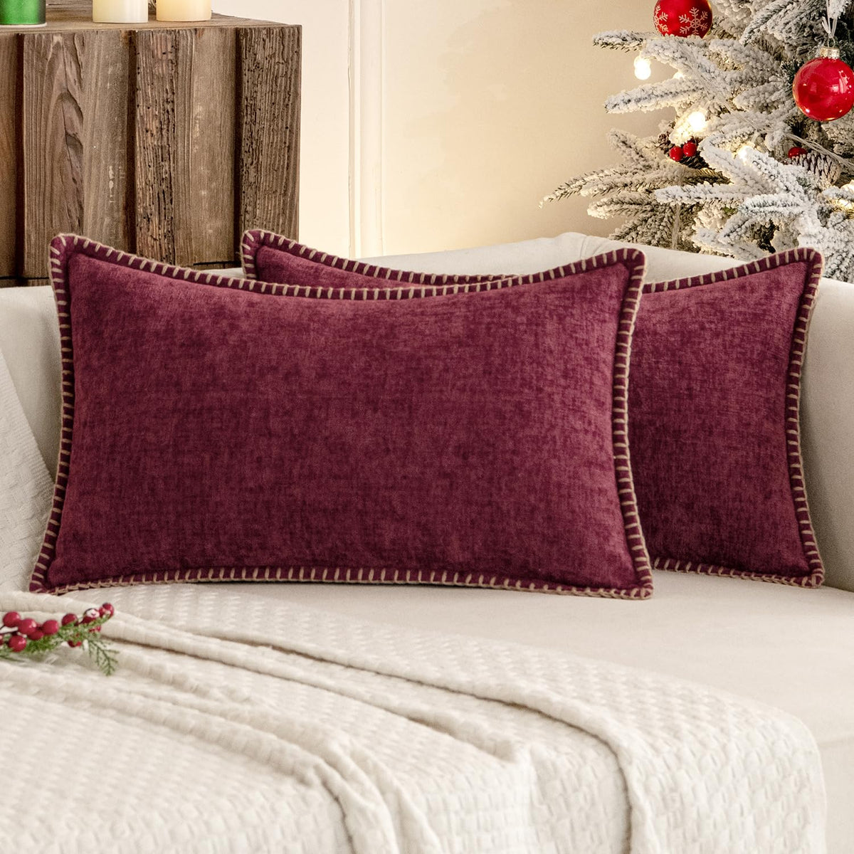 MIULEE Decorative Couch Throw Pillow Covers 18x18 Inch Sage Green 2 Pack | Farmhouse Pillow Covers with Stitched Edge, Soft Chenille Cushion Cases, for Sofa Bed Living Room Home Decor