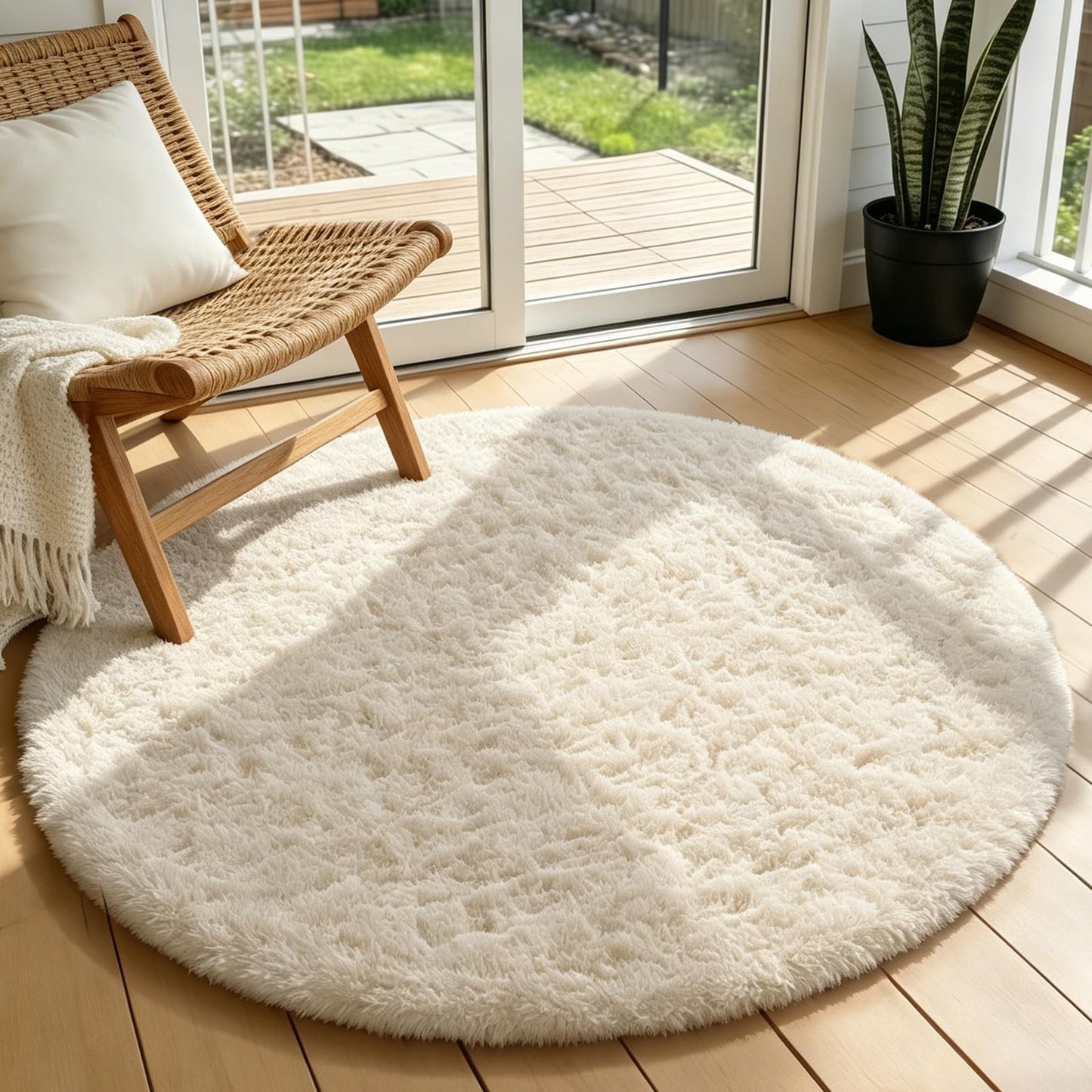 Ophanie 8x10 Area Rugs for Living Room, Washable Non-Slip Fluffy Soft Large Shag Bedroom Carpet, Ivory Big Indoor Nursery Rug, Carpets for Boy and Girls Room Dorm Decor with Over 99 pcs Pile fibers