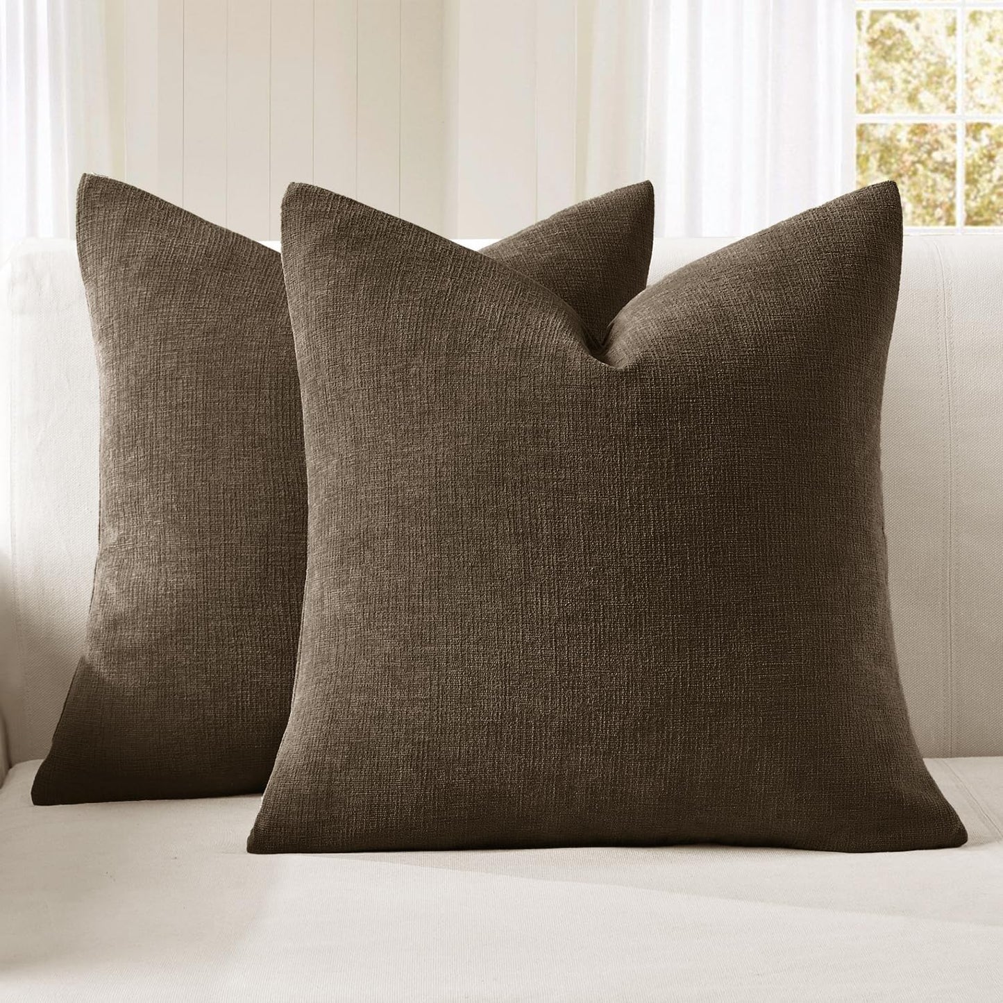 MIULEE Olive Green Chenille Couch Throw Pillow Covers, 18x18 | Set of 2, Soft Modern Farmhouse Style, Decorative Pillowcases for Sofa Living Room Bed, Home Decor