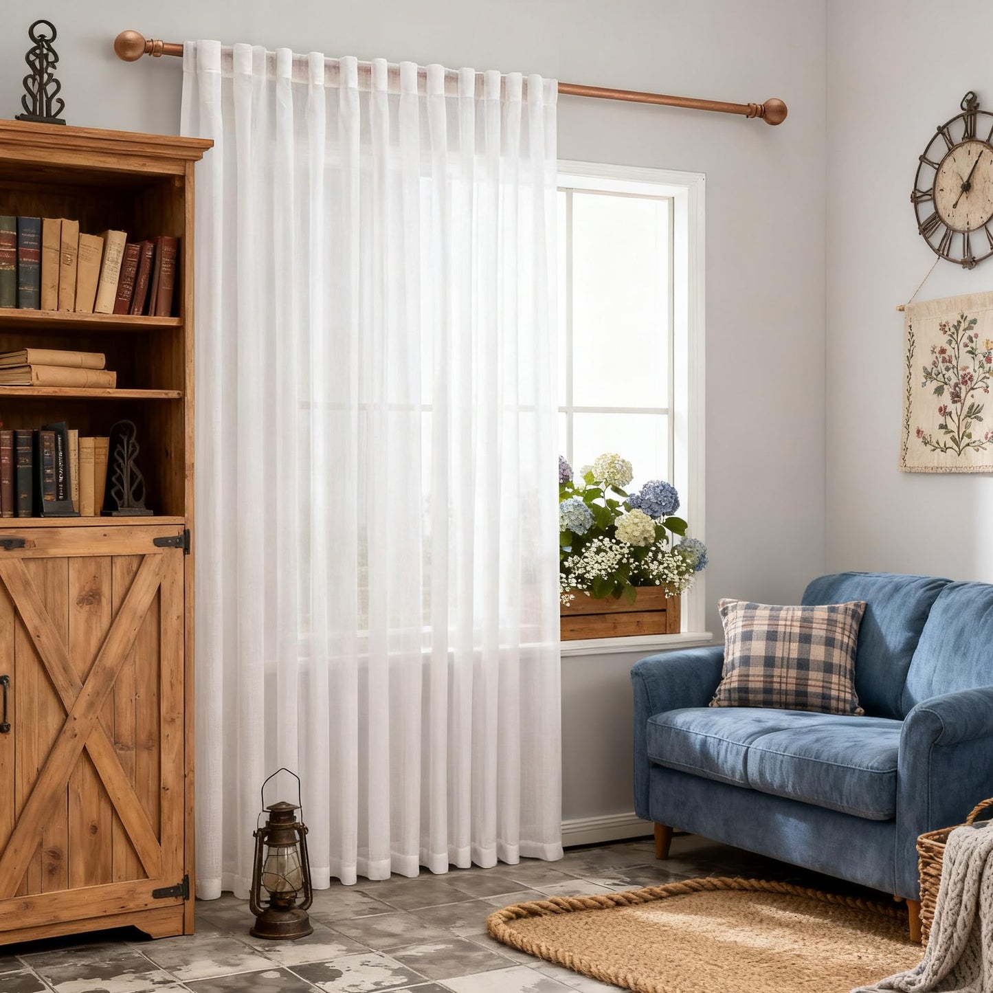 MYSKY HOME Linen Curtains for Living Room, Natural Semi Sheer Curtains & Drapes 84 inches Length 2 Panels Set Farmhouse Country Boho Style Back Tab Draperies for Sliding Glass Door, 50" Wide, Linen