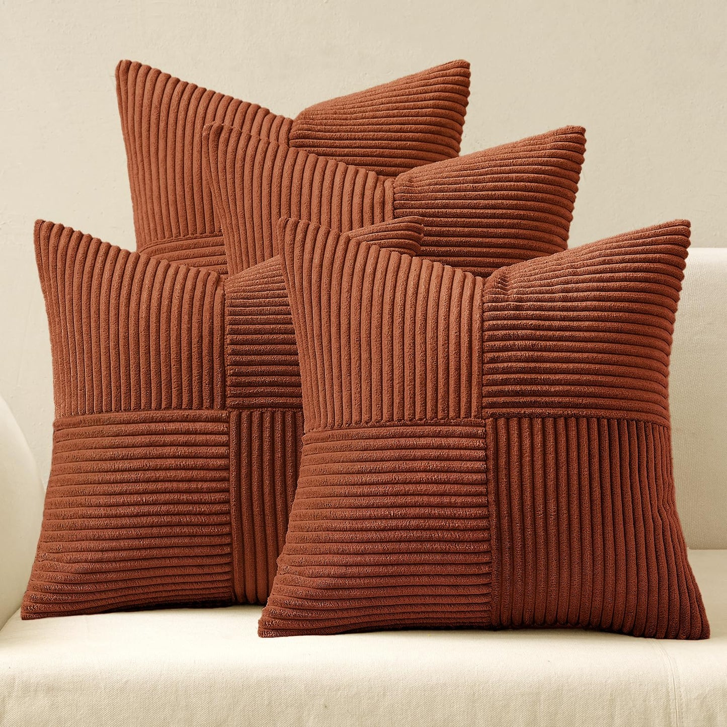 MIULEE Fall Teal Orange Decorative Throw Pillow Covers 18x18 Inch Set of 4 Boho Corduroy Striped Cushion Cases Modern Farmhouse Patchwork Pillow Cases for Couch Sofa Bedroom Home Decor