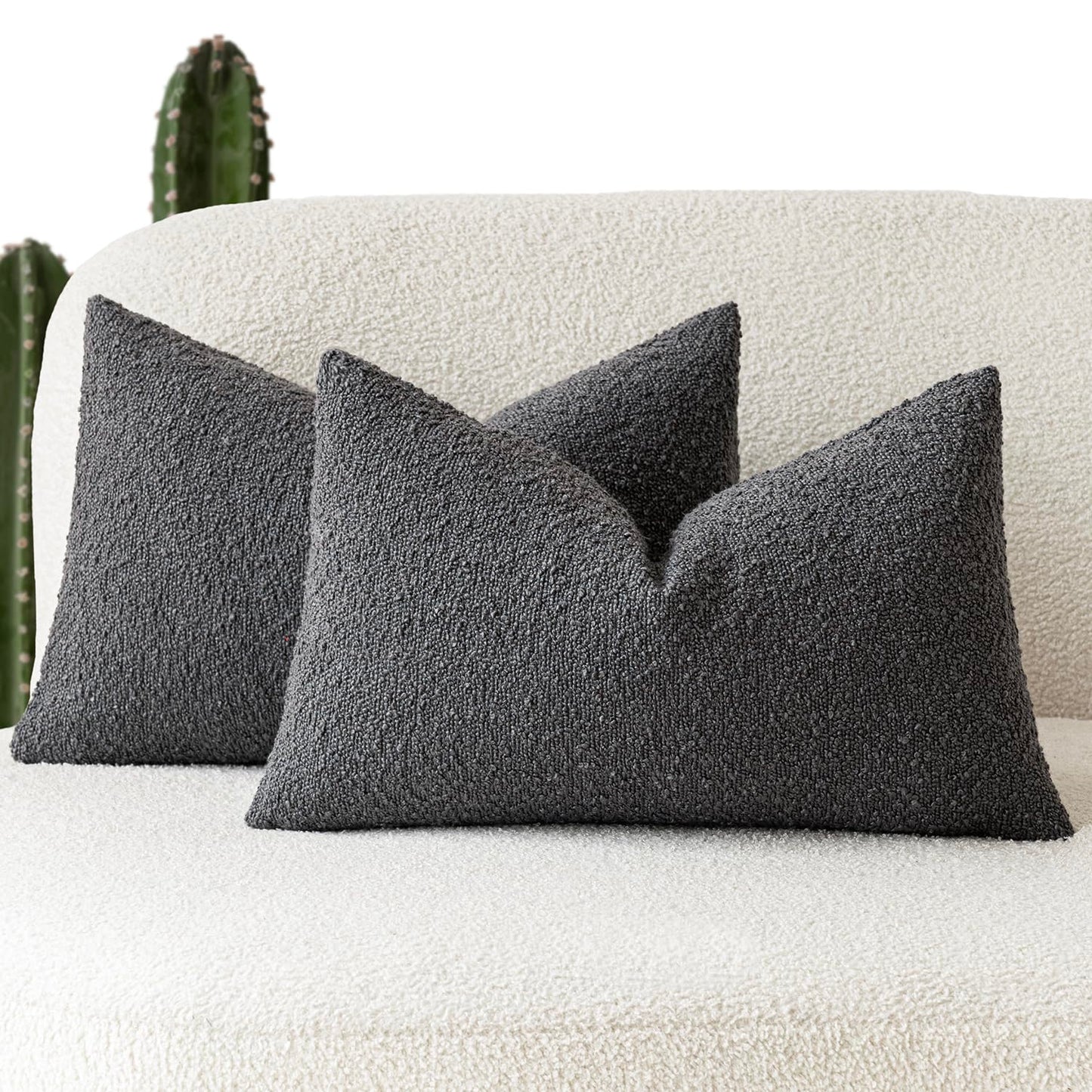 Foindtower Pack of 2, 20 x 20 Inch, Decorative Textured Boucle Throw Pillow Covers Accent Solid Pillow Cases Cozy Soft Couch Cushion Case for Chair Sofa Bedroom Living Room Home Decor, Cream White