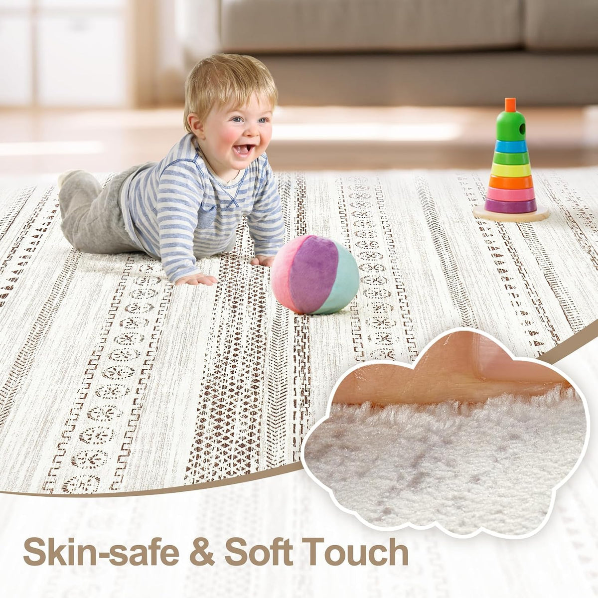 kakania 9x12 Washable Area Rug: Non Slip Soft Thin Carpet, Boho Geometric Modern Decor, Easy Clean Indoor Floor Large Rugs for Living Room Bedroom Kids Dorm Office Dining - Brown