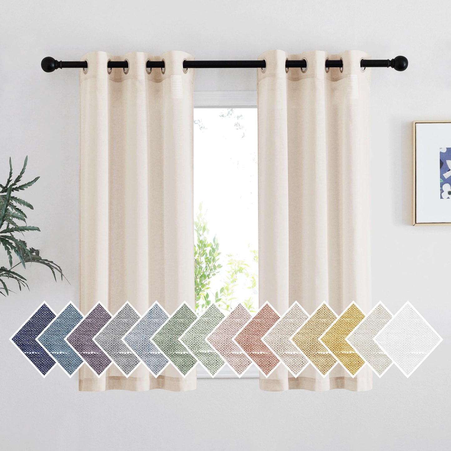 NICETOWN White Sheer Linen Curtains for Living Room 84 inch Length 2 Panels Set, Grommet Semi Sheer Privacy with Light Filtering Flax Window Treatments for Bedroom, W52 x L84