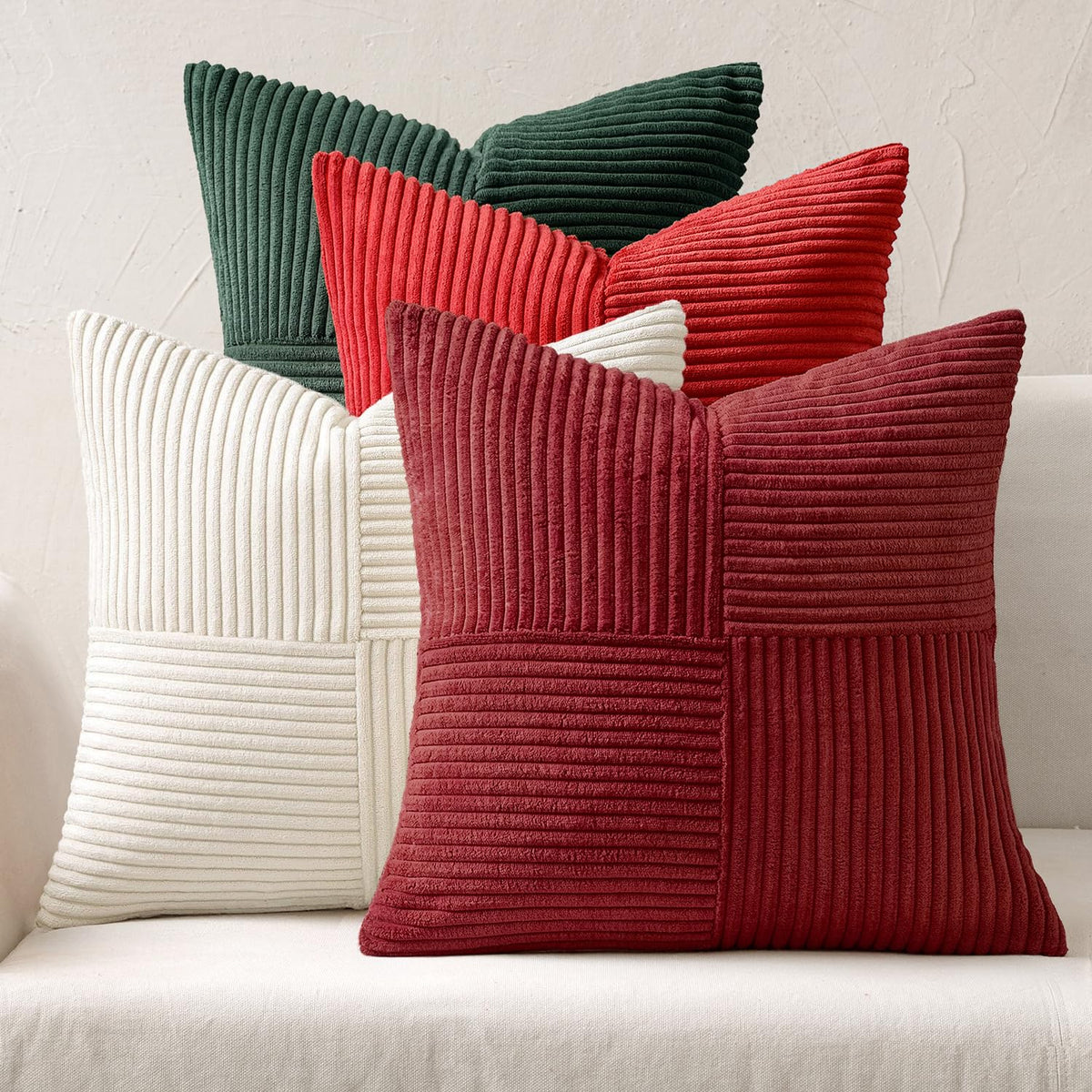 MIULEE Fall Teal Orange Decorative Throw Pillow Covers 18x18 Inch Set of 4 Boho Corduroy Striped Cushion Cases Modern Farmhouse Patchwork Pillow Cases for Couch Sofa Bedroom Home Decor