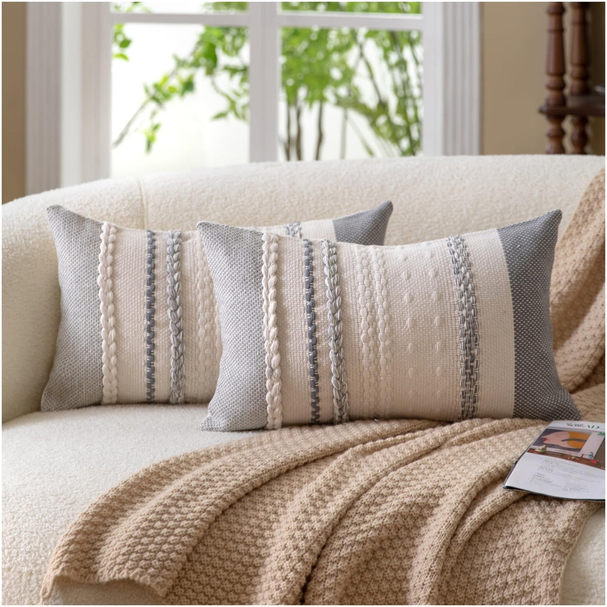 Cethom Boho Throw Pillow Covers 18x18 Inch Set of 2, Blue Textured Decorative Couch Pillow Cases for Farmhouse Home Decor, Accent Cushion Cover for Sofa, Bed, Living Room, Bedroom