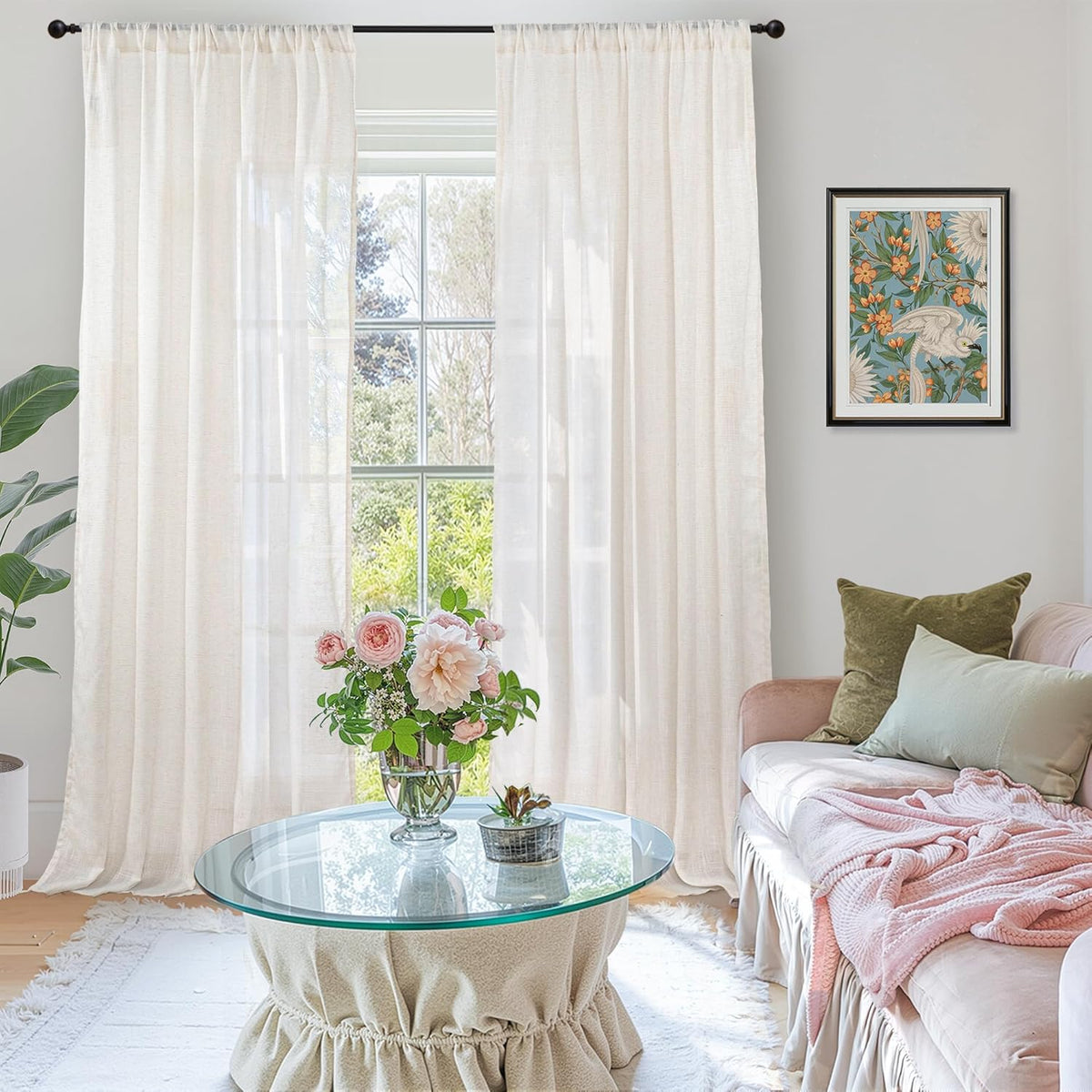 BGment Linen Sheer Curtains 84 Inches Long 2 Panels Set for Living Room | Light Filtering Drapes with Rod Pocket Lightweight Window Treatments for Bedroom, 52 X 84 Inch Length