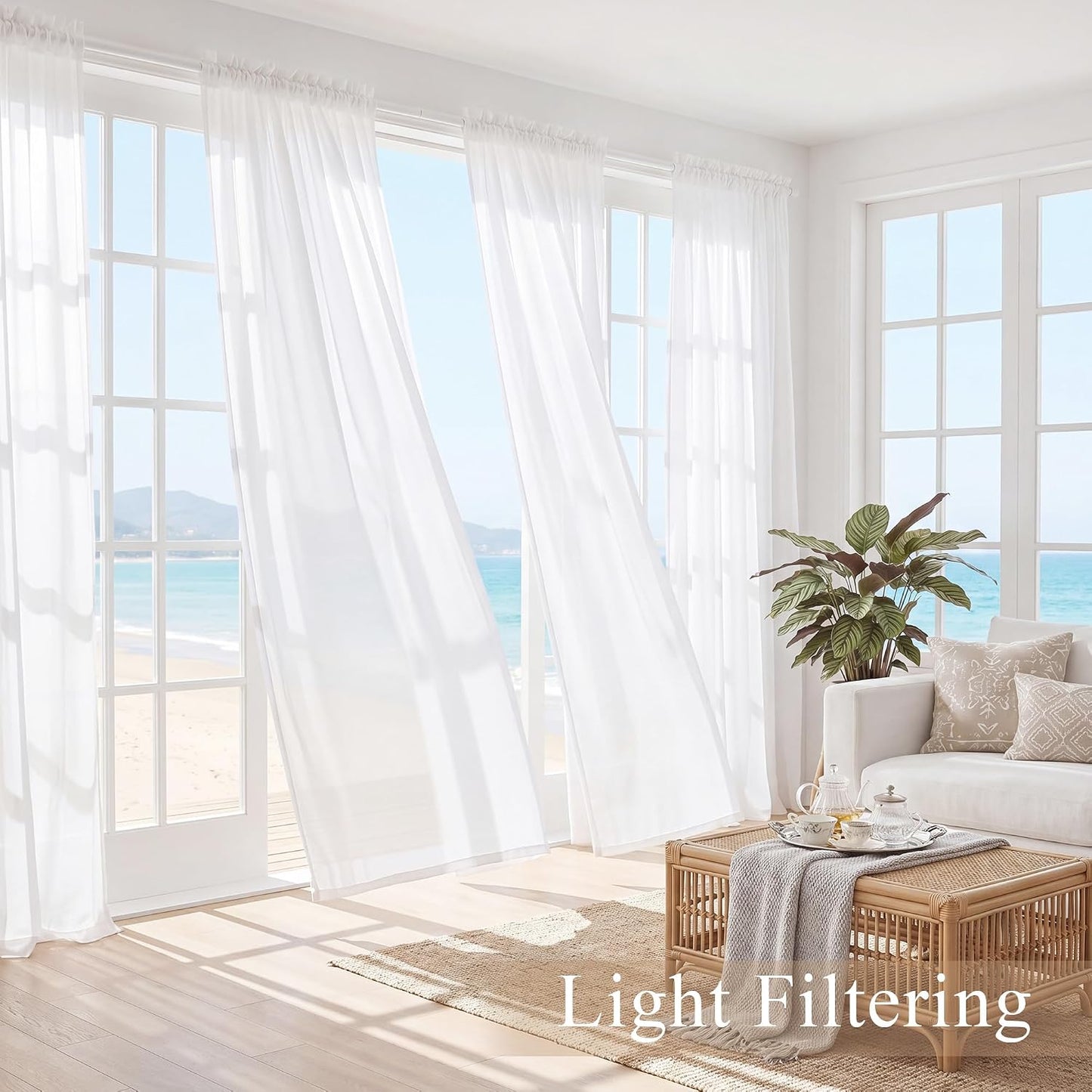 PONY DANCE 4 Panels White Sheer Curtains 96 Inches Long, W 42" x L 96" | Rod Pocket Light Filtering Voile Window Drapes for Living Room & Bedroom, Airy Soft Breathable Fabric Window Treatments