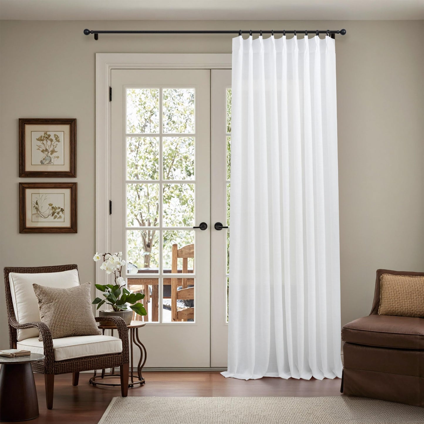 White Linen Pleated Curtains 84 Inches Long for Bedroom Back Tab Light Filtering Sheer Pinch Pleat Drapes Hook Ring Modern Farmhouse Coastal Cotton Textured Gauze Curtain Living Room 84 Length 2 Panel