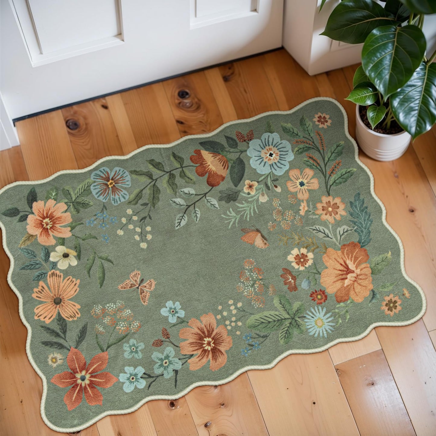 Lahome Floral Living Room Rugs, Area Rugs 5x7 Rug for Bedroom Ultra-Thin Soft Rug, Non-Slip Washable Rugs Stain Resistant Boho Rug Flore Throw Rug for ‎Dining Room Office (5x7ft,Green)