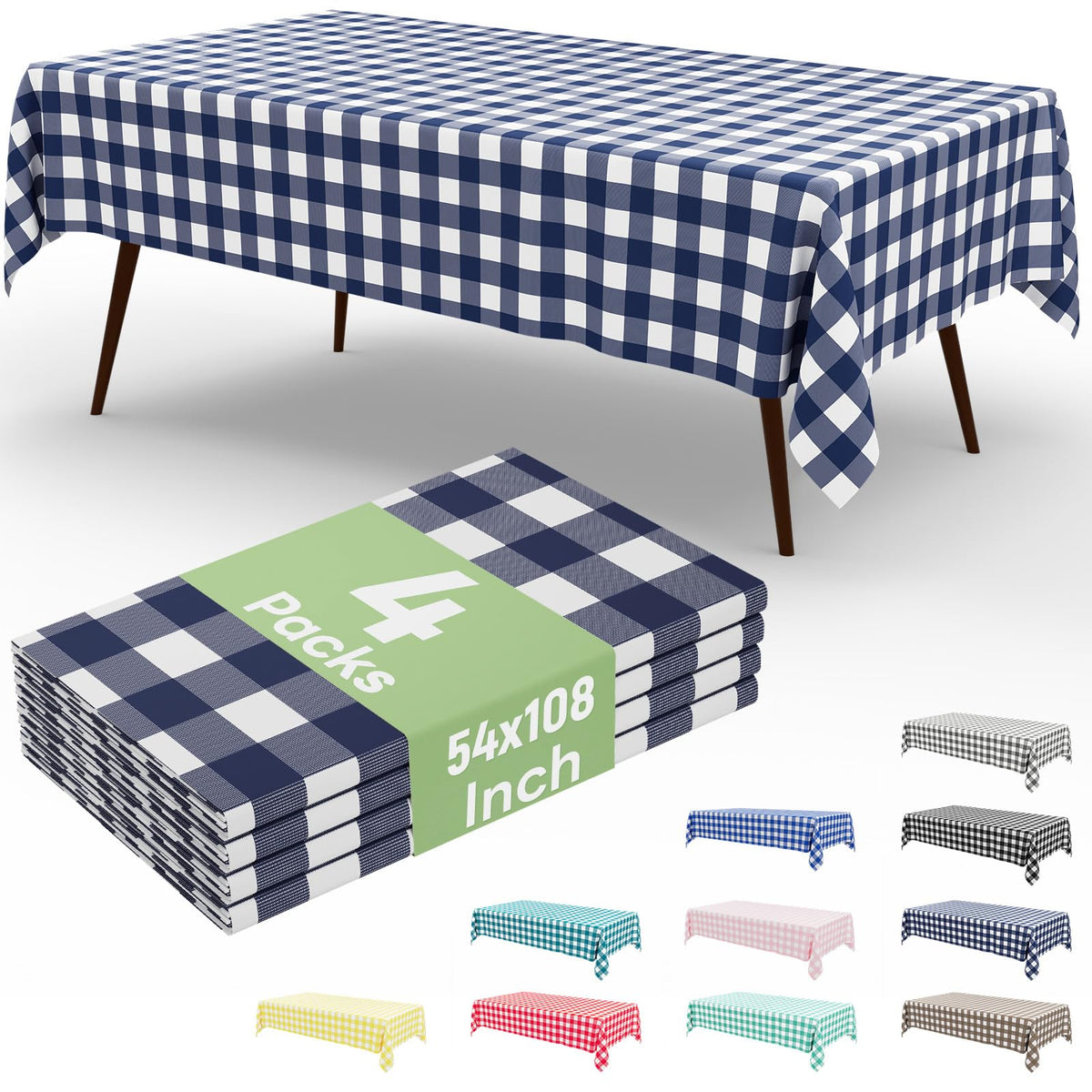 4 Packs Buffalo Disposable Table Cloth, 54 x 108 Inch Waterproof Plastic Tablecloth, Rectangle Red and White Checkered Table Covers for Picnic, Birthday, Party, Back to School