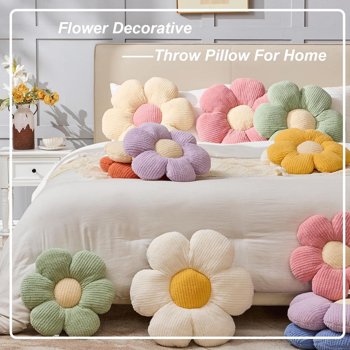 XIAIJIA Flower Pillow, Pink Daisy Throw Pillows, Flower Cushion 15.7 Inch | Decorative pillows, cute flower shaped pillow, flower pillows for bed, floral cushions, decor for bedroom, couch, sofa