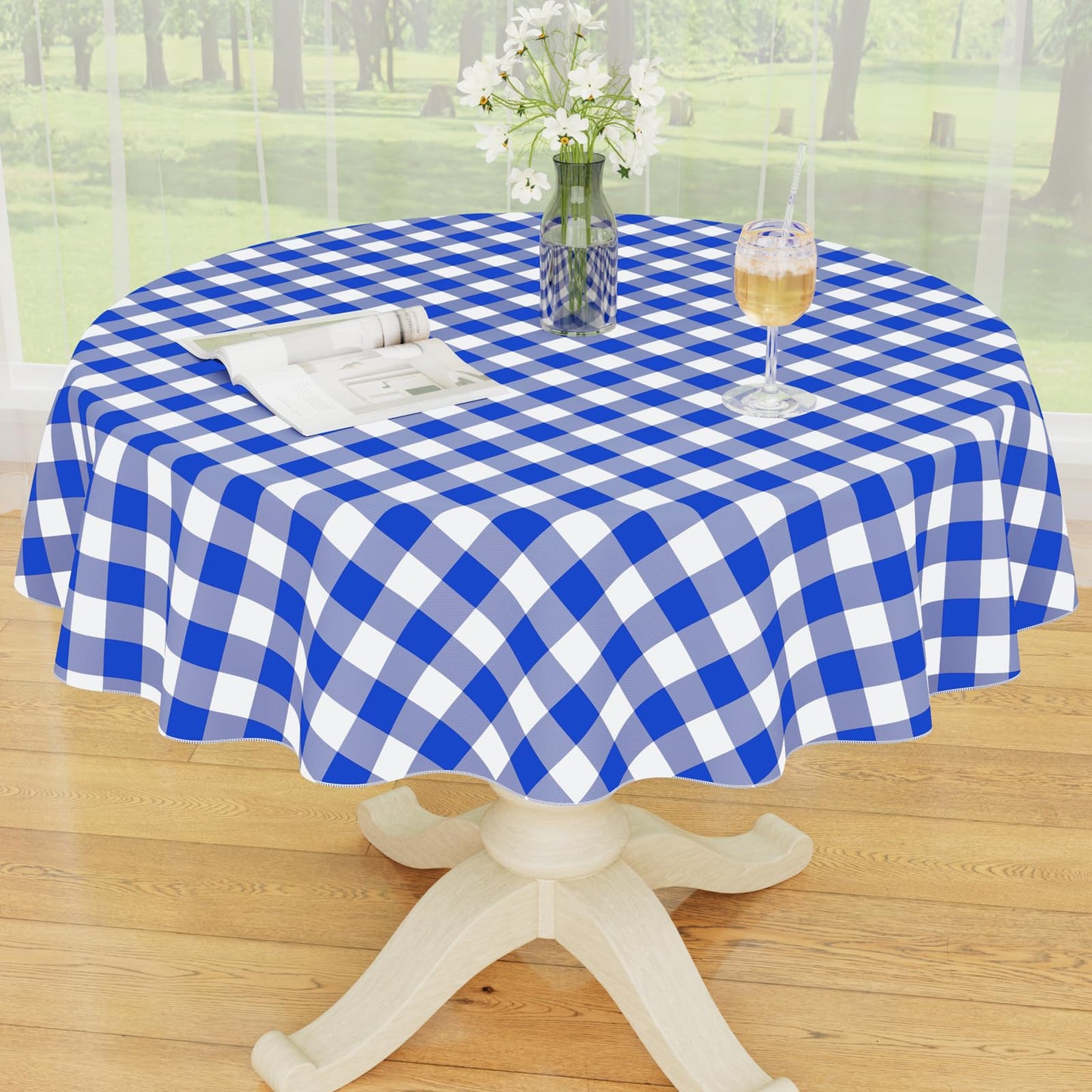Smiry Picnic Table Cloth, Vinyl Tablecloths with Flannel Backing, 60"x84" | Waterproof Rectangle Table Cloth, Wipeable Buffalo Plaid Table Cover for Indoor and Outdoor (Khaki & White)