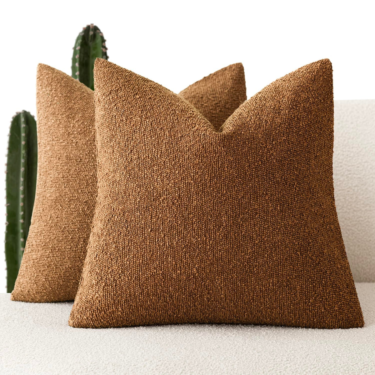Foindtower Pack of 2, 20 x 20 Inch, Decorative Textured Boucle Throw Pillow Covers Accent Solid Pillow Cases Cozy Soft Couch Cushion Case for Chair Sofa Bedroom Living Room Home Decor, Cream White
