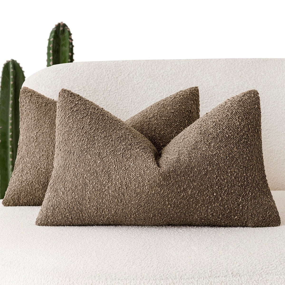 Foindtower Pack of 2, 20 x 20 Inch, Decorative Textured Boucle Throw Pillow Covers Accent Solid Pillow Cases Cozy Soft Couch Cushion Case for Chair Sofa Bedroom Living Room Home Decor, Cream White