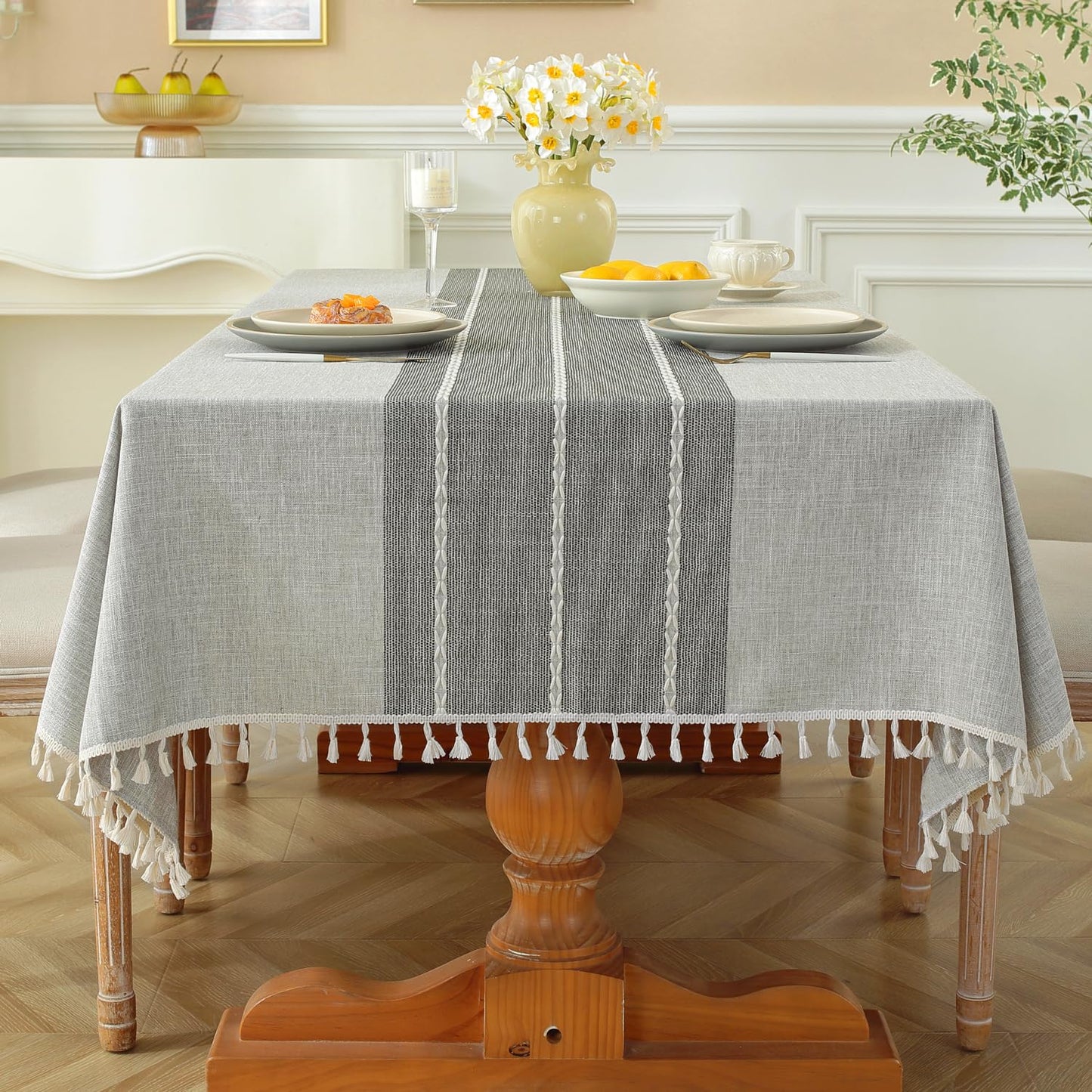 Laolitou Rustic Tablecloth Cotton Linen Waterproof Farmhouse Tablecloth Burlap Table Cloths for Kitchen Dining Cloth Table Cloth for Rectangle Tables Coffee Lines Rectangle,55''x70'',4-6 Seats