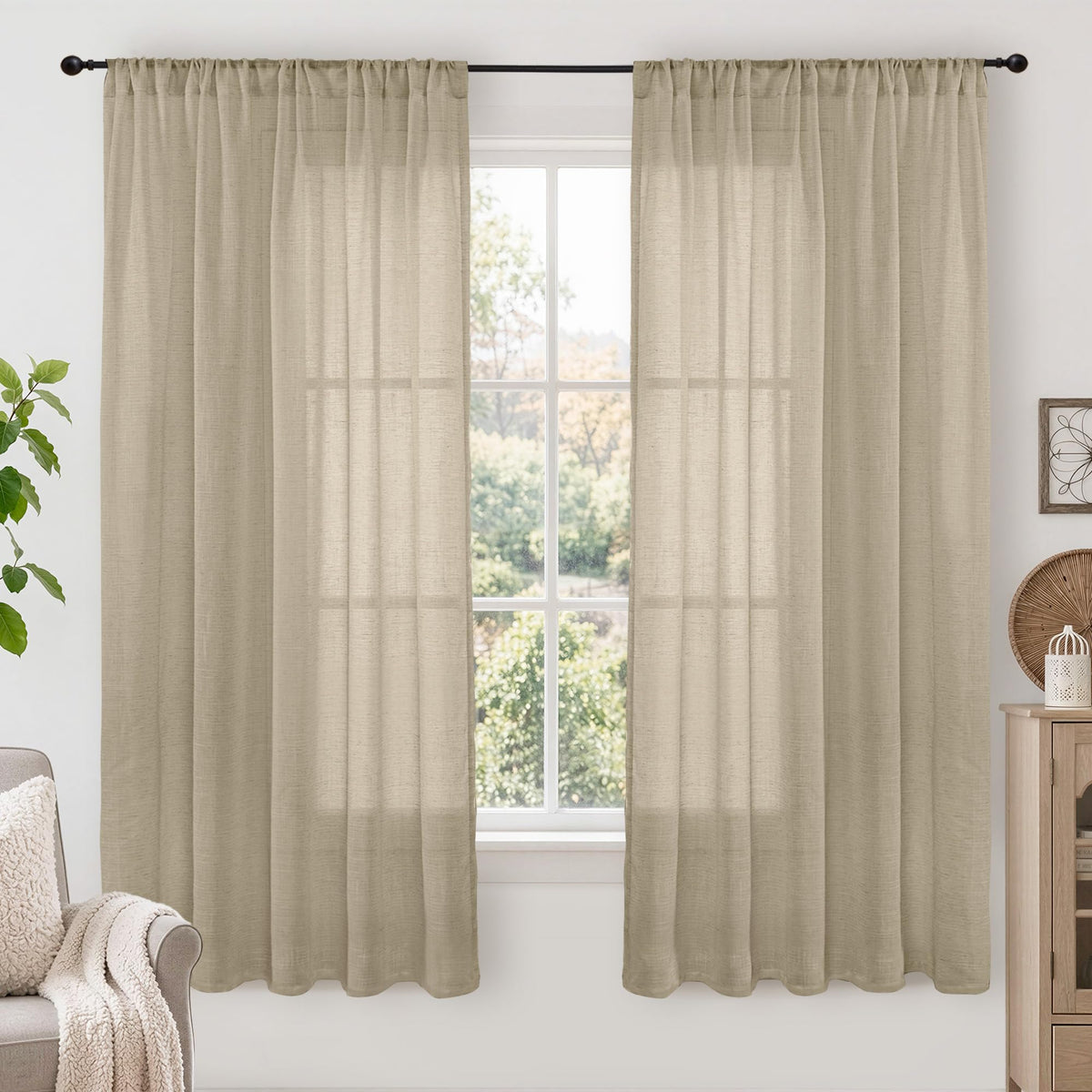 BGment Linen Sheer Curtains 84 Inches Long 2 Panels Set for Living Room | Light Filtering Drapes with Rod Pocket Lightweight Window Treatments for Bedroom, 52 X 84 Inch Length