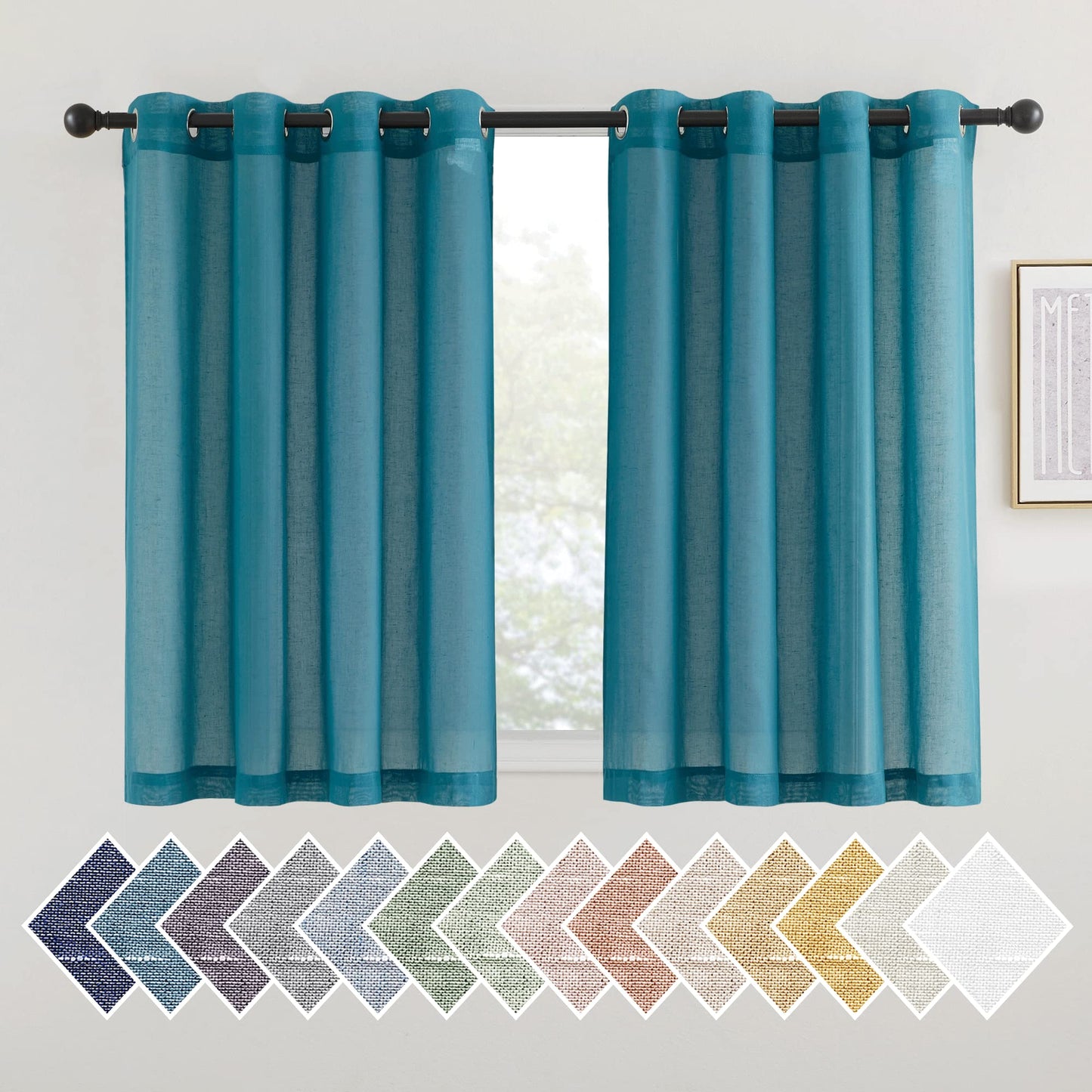 NICETOWN White Sheer Linen Curtains for Living Room 84 inch Length 2 Panels Set, Grommet Semi Sheer Privacy with Light Filtering Flax Window Treatments for Bedroom, W52 x L84