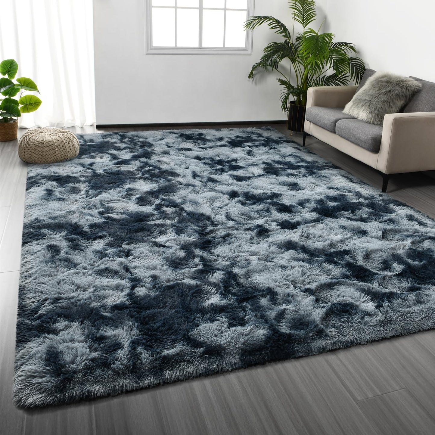 Deerhoo Large Shag Area Rugs 6 x 9, Light Grey | Tie-Dyed, Ultra Soft Plush Fuzzy,Washable, For Living Room, Bedroom, Indoor Carpet Nursery Kids Teen Home Decor