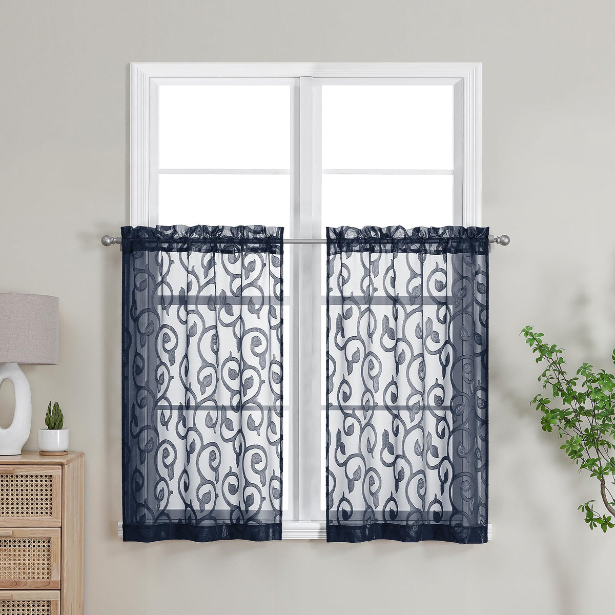 Furman Ivory Sheer Curtains 84 inches Long for Bedroom Living Room 2 Panels Set, Jacquard Clip Light Filtering Semi Sheer Curtain Rod Pocket Window Drapes, 2 Pcs Each 40 W 84 L
