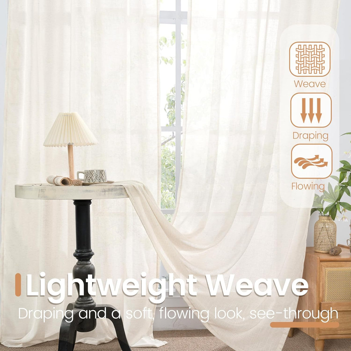 BGment Linen Sheer Curtains 84 Inches Long 2 Panels Set for Living Room | Light Filtering Drapes with Rod Pocket Lightweight Window Treatments for Bedroom, 52 X 84 Inch Length