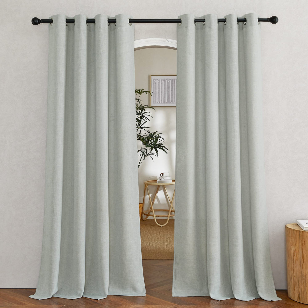 NICETOWN White Sheer Linen Curtains for Living Room 84 inch Length 2 Panels Set, Grommet Semi Sheer Privacy with Light Filtering Flax Window Treatments for Bedroom, W52 x L84