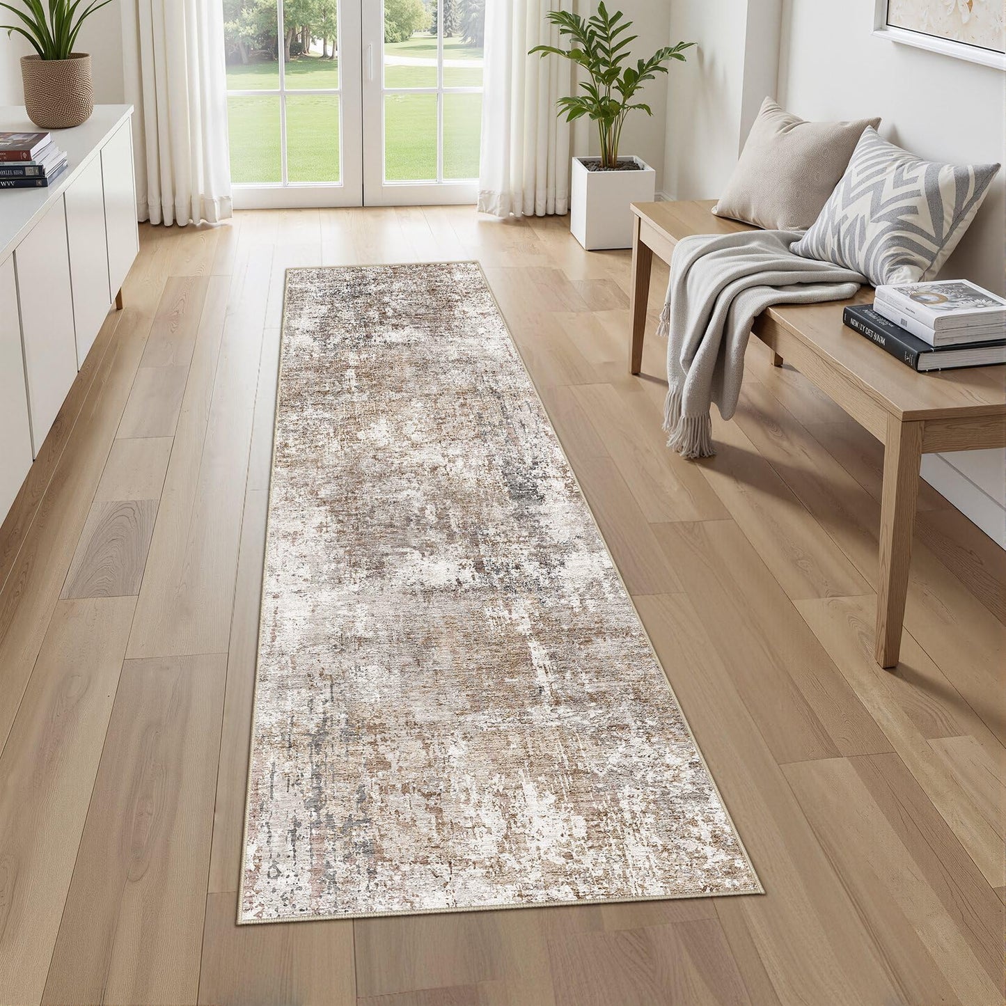 UERMEI 9x12 Area Rug Living Room Rugs - Washable Neutral Modern Abstract Soft Thin Large Rug Indoor Floor No Slip Rug Carpet for Bedroom Under Dining Table Home Office Decor - Brown Grey