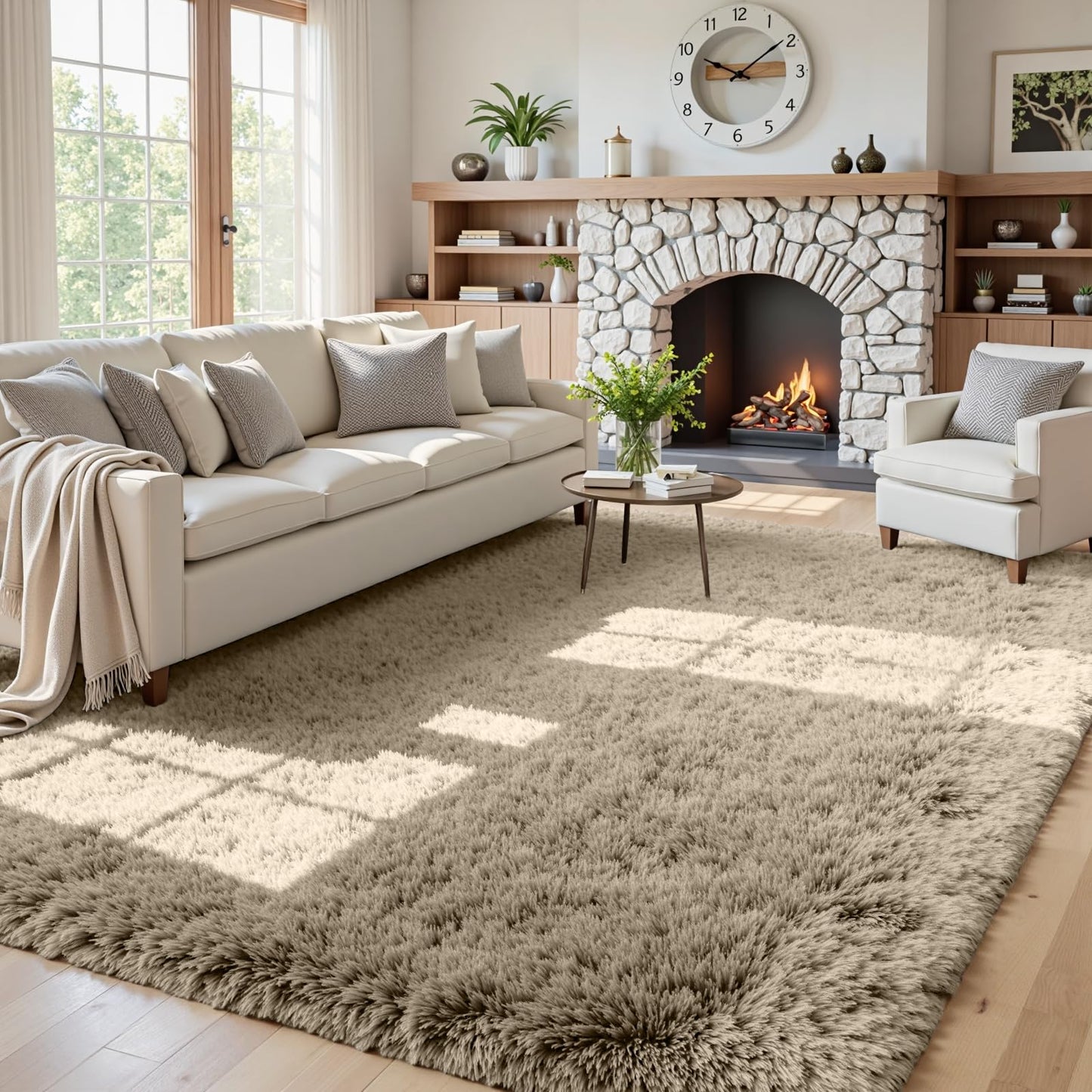 8x10 Fluffy Shag Area Rugs for Living Room Bedroom: Soft Plush Carpet Grey | Upgraded Non-Slip Thick Memory Foam, Ultra Soft, Non-Shedding Fuzzy Carpet, Easy Clean Decor for Kids Room, Nursery, Playroom