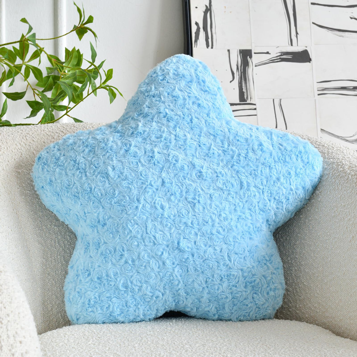 Star Pillow, 14.9" Star Shaped Plush Pillow for Couch Bed Sofa, Cute Decorative Throw Pillows with Soft Faux Fur Room Decor for Bedroom Living Room (White)