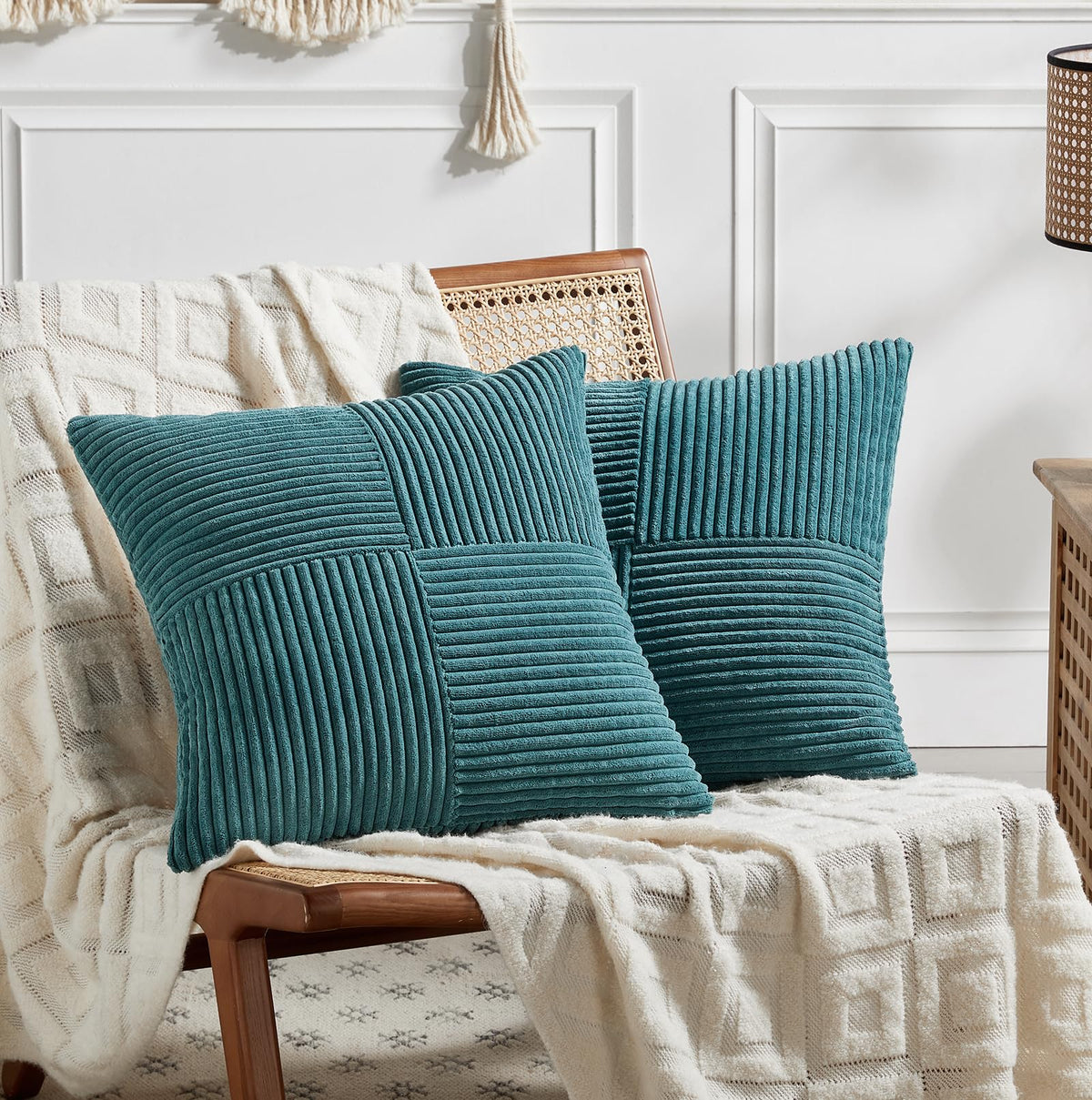 Fancy Homi 2 Packs Rust Boho Decorative Throw Pillow Covers 18x18 Inch for Couch Bed Sofa, Farmhouse Fall Home Decor, Soft Corss Corduroy Patchwork Textured Terracotta Accent Cushion Case 45x45 cm