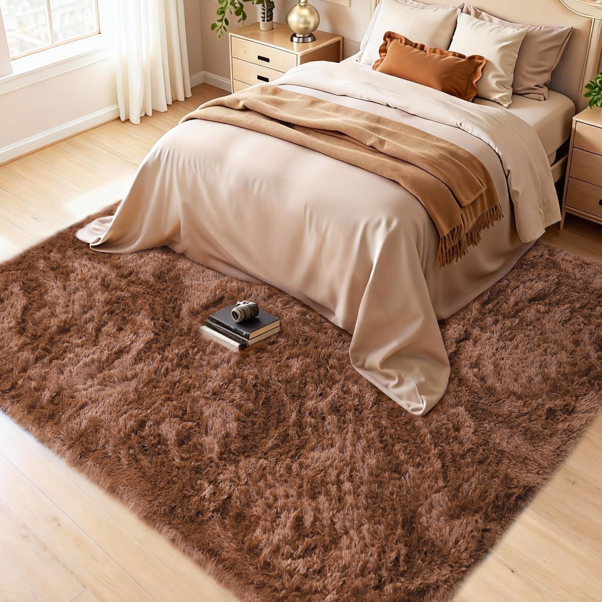 8x10 Cream Fluffy Shag Area Rug, Non-Slip Soft Carpet for Home | Soft Plush Rug With Durable Non-Slip Backing. Ideal for Living Room, Bedroom, Kids Room. Thick, Cozy, Modern Design.